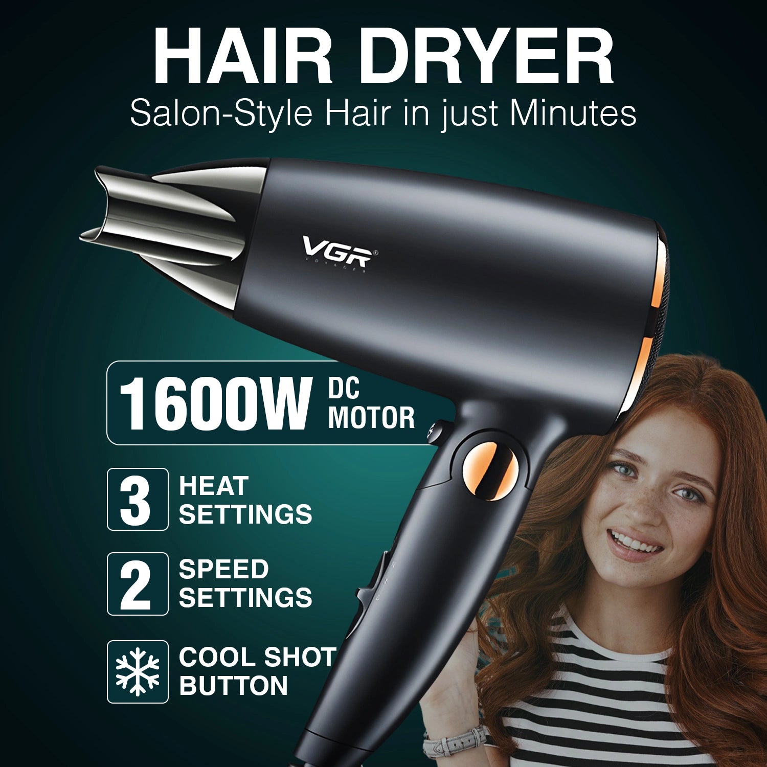 VGR V-439 Foldable Hair Dryer For Unisex, Black
