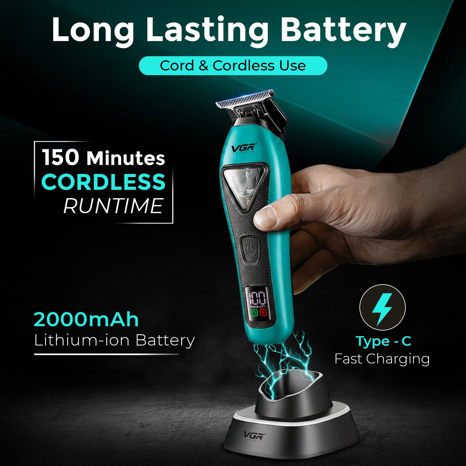 VGR V-035T Professional Hair Trimmer with 9000 RPM Vector Motor