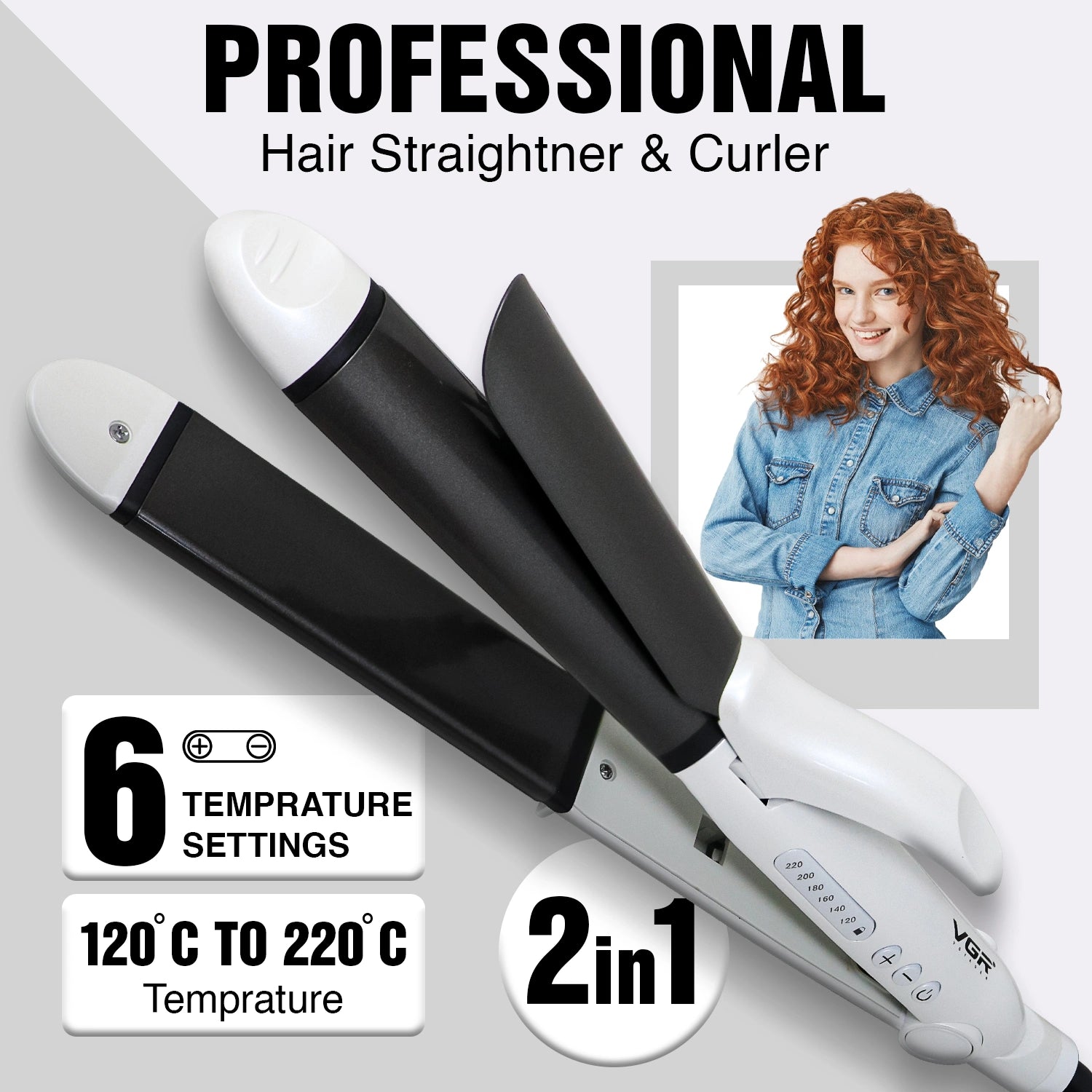 VGR V-558 2 In 1 Hair Straightener And Curler, White