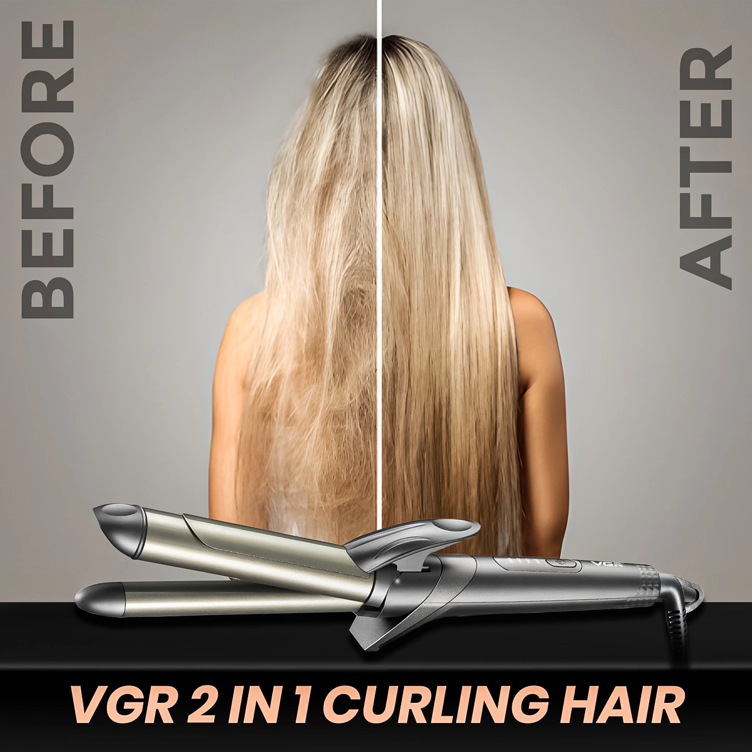 VGR V-571 Professional 2-IN-1 Curling Iron for Women's (Black)