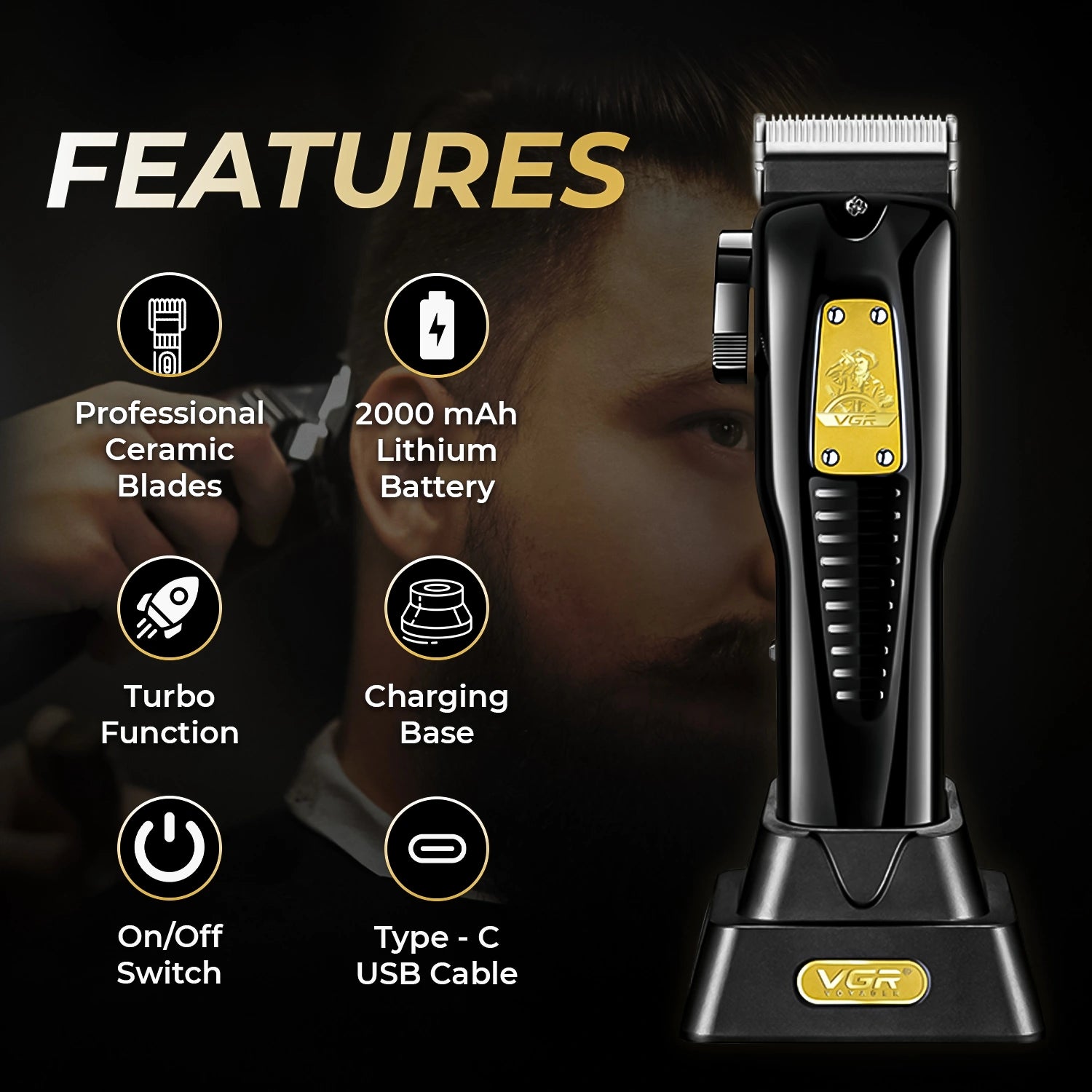 VGR V-651 Professional Salon Series Hair Clipper for Salon & Men's (Black)