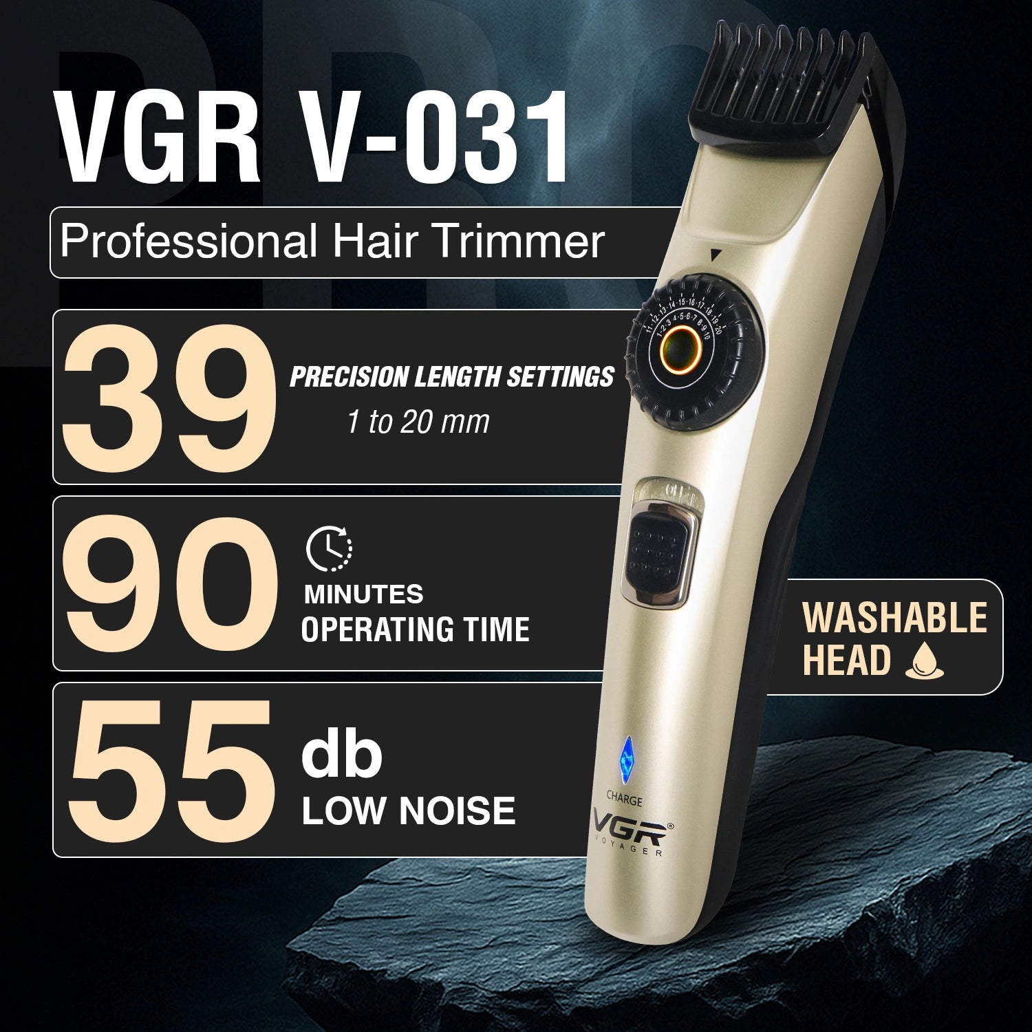 VGR V-031 Hair Trimmer For Men, Silver