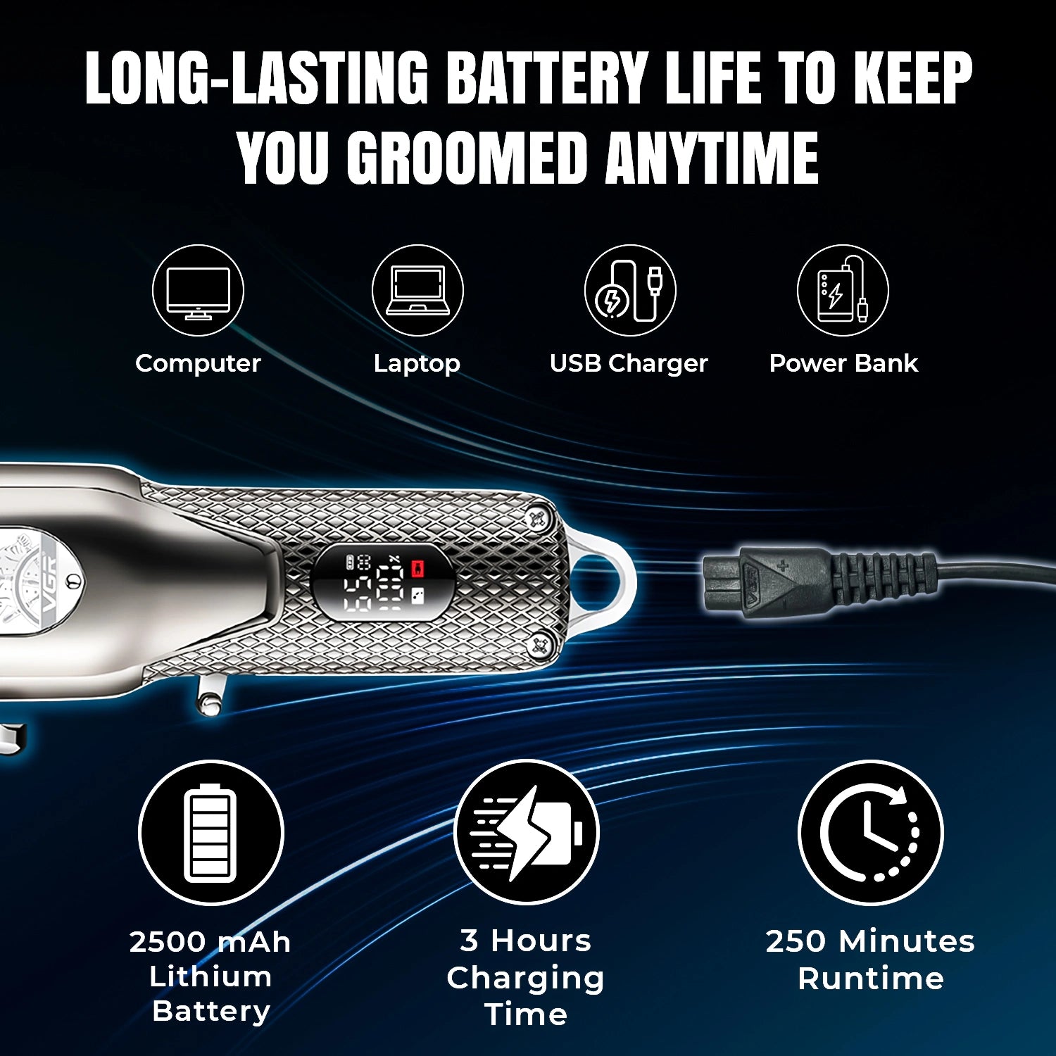 VGR V-276 Professional Salon Quality Hair Clipper for Men's (Sliver)
