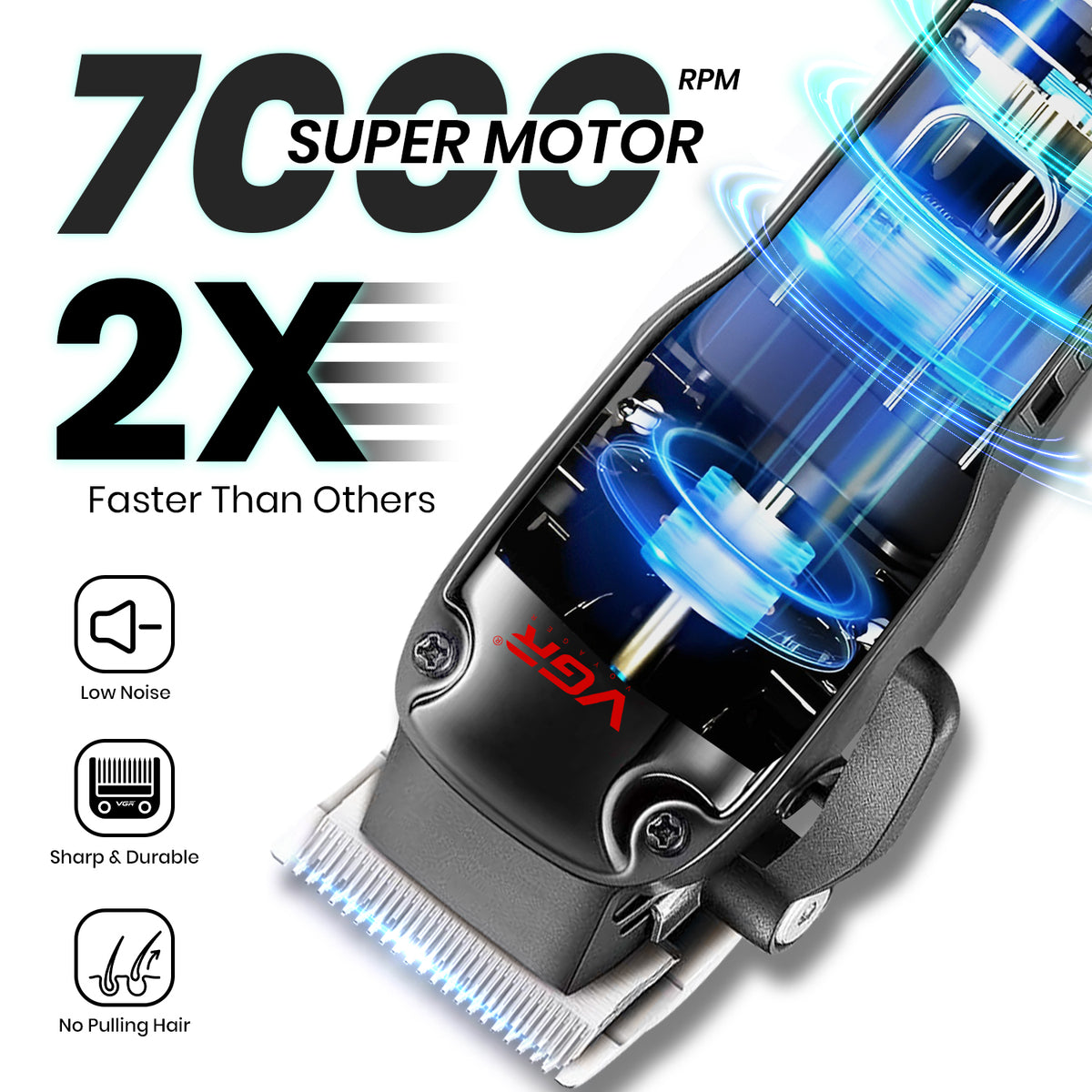 VGR V-013 Professional Clipper 200 min Runtime 12 Length Settings, Red