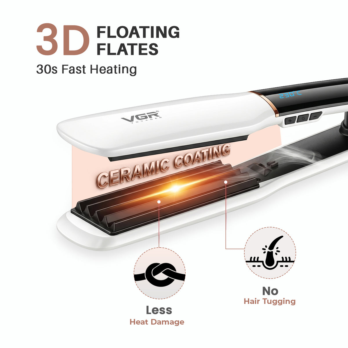 VGR V-519C Professional Hair Crimper For Women with 7 Heat Settings, White