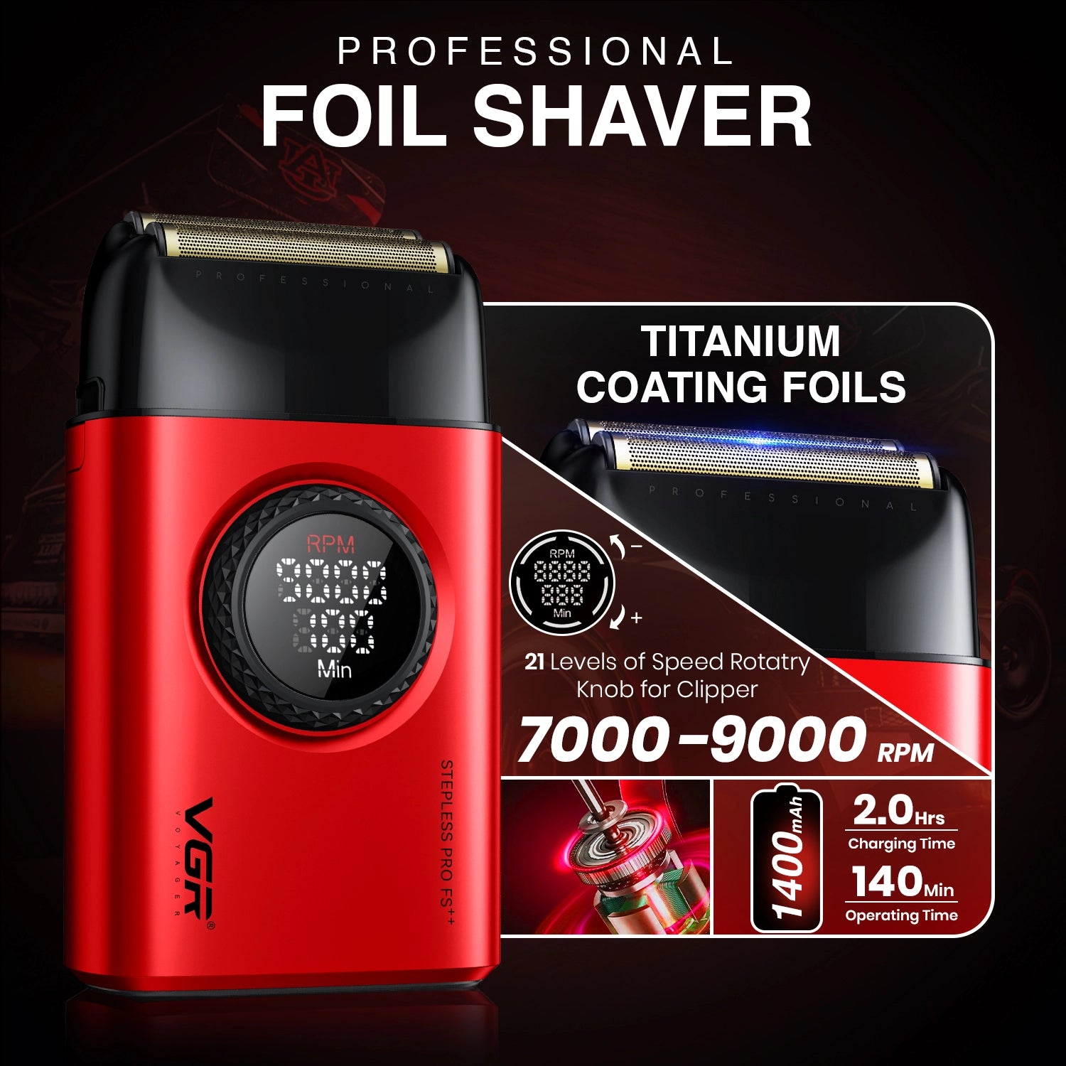 VGR V-977 & V-377 Professional Hair Trimmer & Shaver Combo Set (Red)