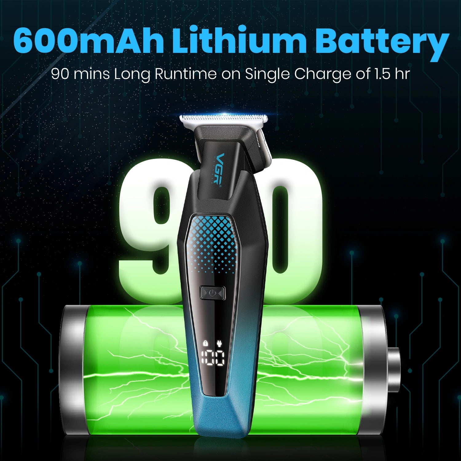 VGR V-253 Professional Hair Trimmer for Men, 90 Minutes Runtime