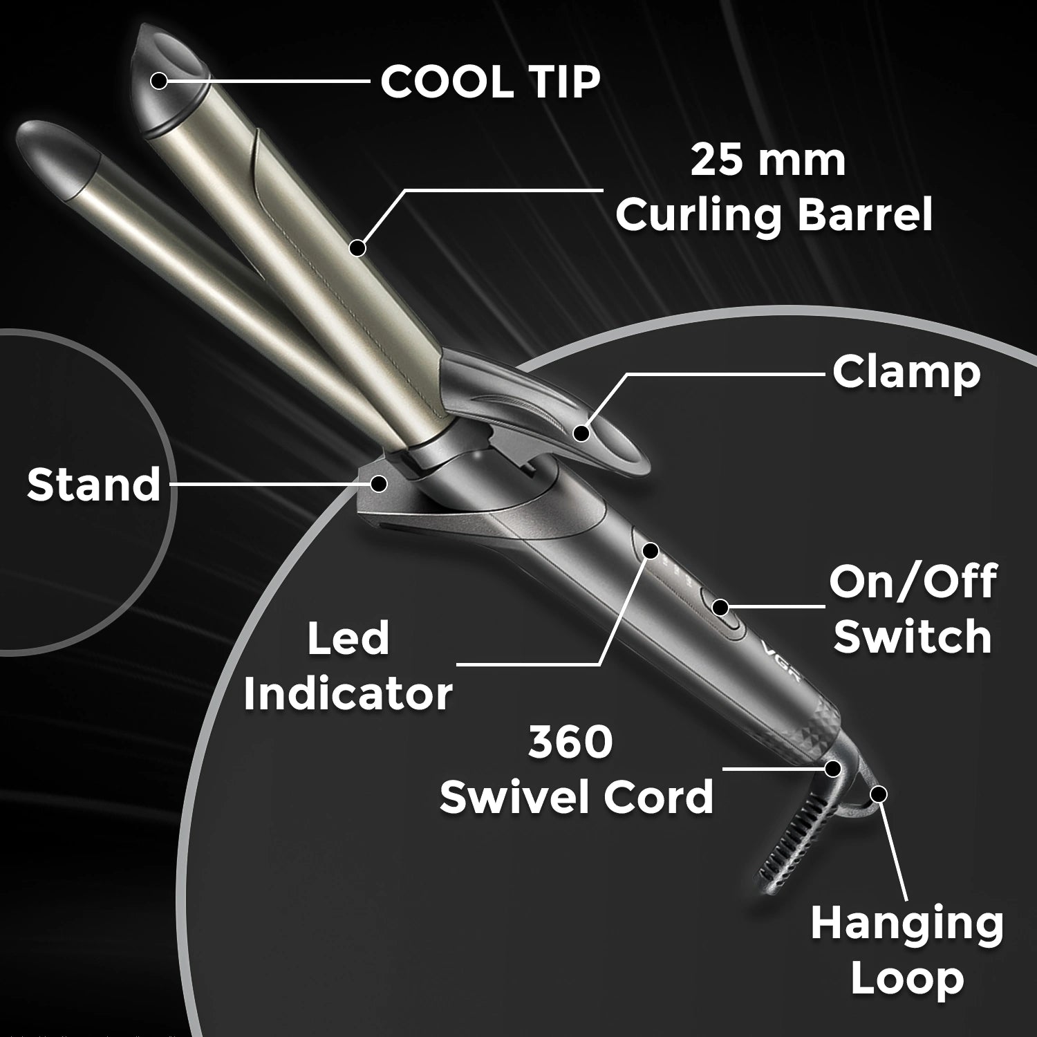 VGR V-571 Professional 2-IN-1 Curling Iron for Women's (Black)