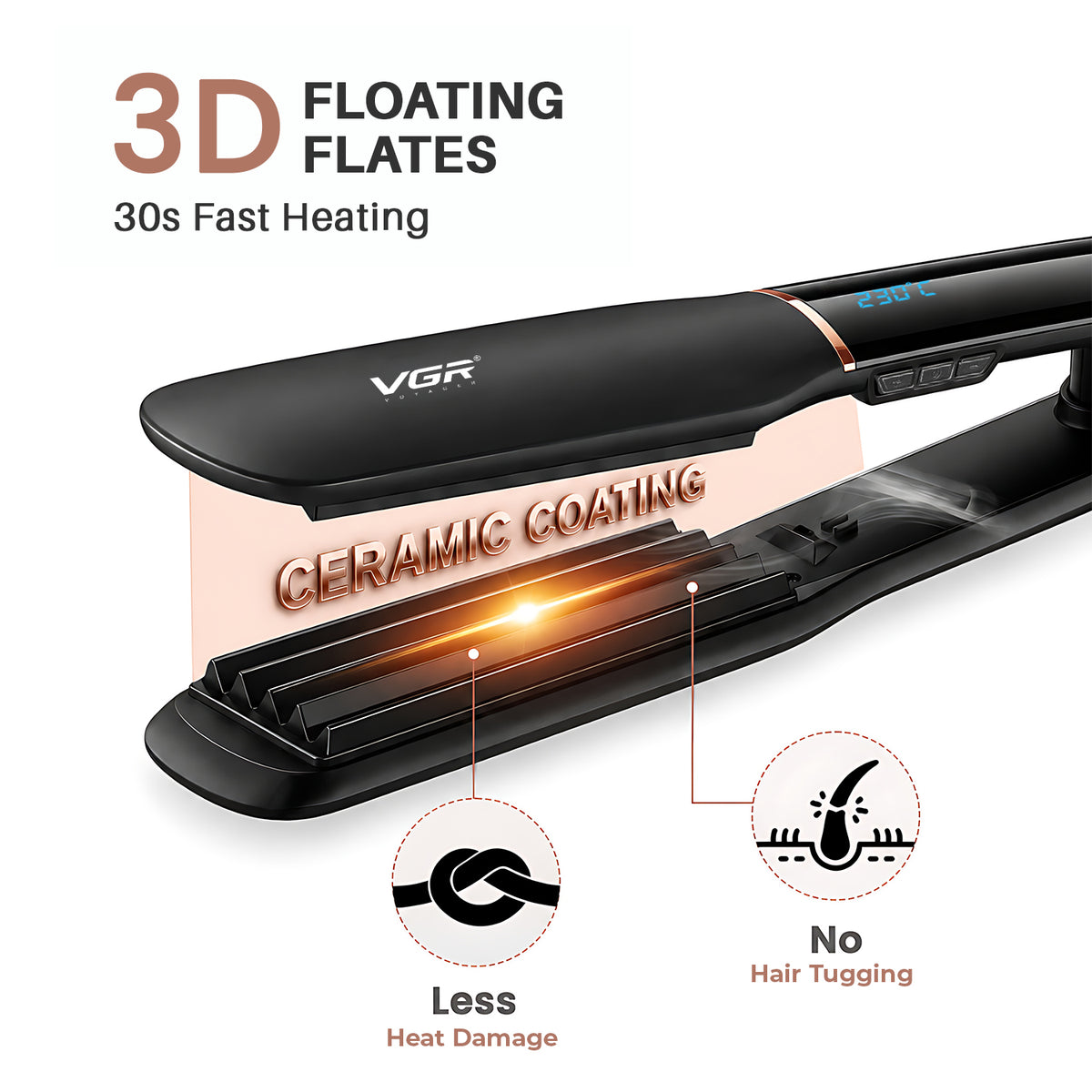 VGR V-519C Professional Hair Crimper For Women with 7 Heat Settings, Black