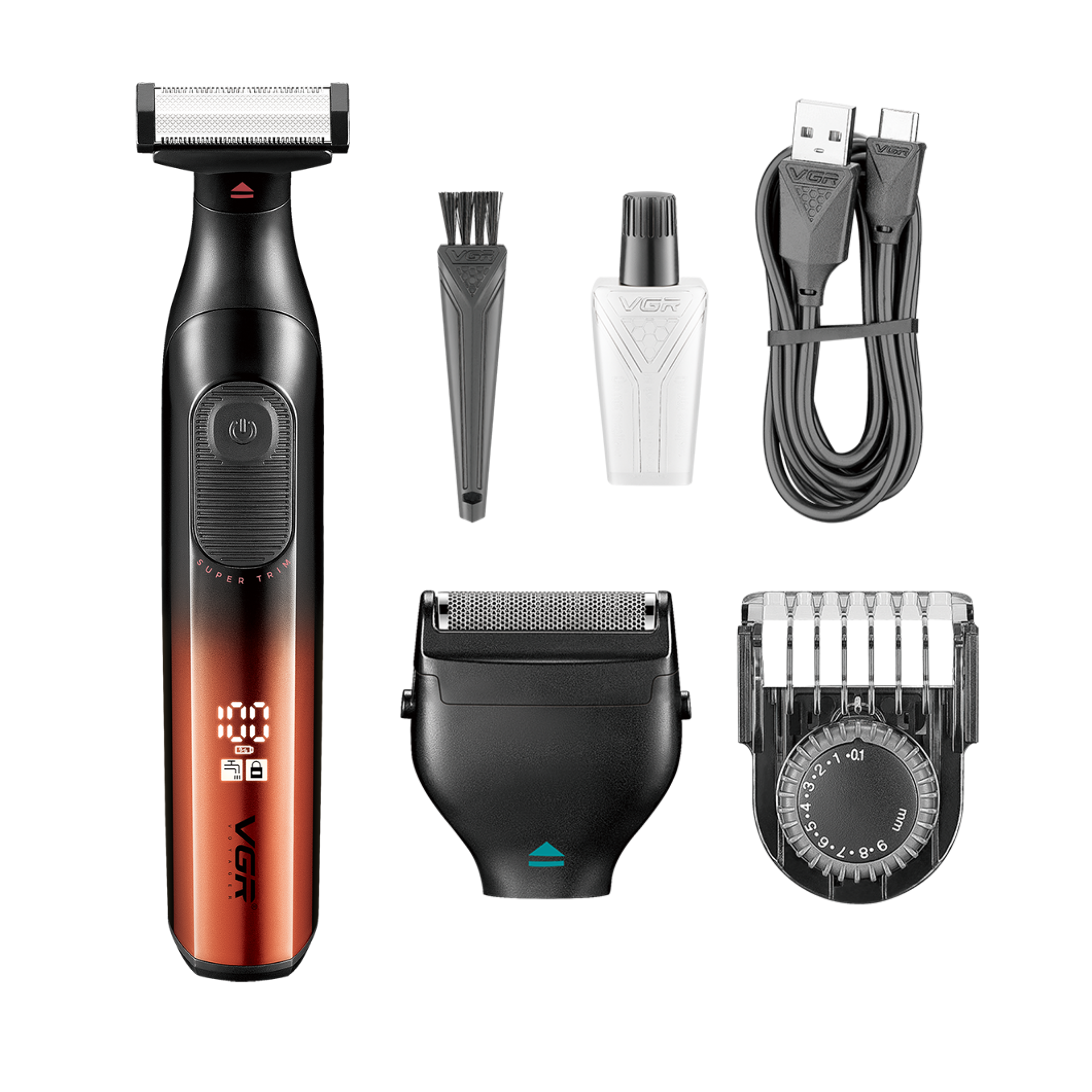 VGR V-361 Professional 2-in-1 Body Trimmer & Foil Shaver for Men, Dual-Sided Blade, IPX6 Waterproof, 60 Minutes Runtime, USB Type-C Fast Charging, Adjustable 0.1-9mm Guide Comb