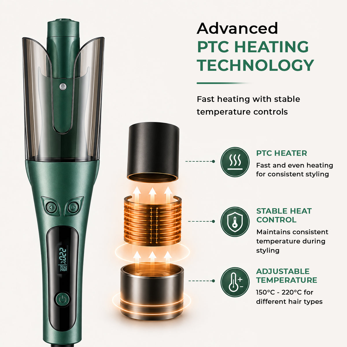 VGR V-583 Automatic Hair Curler For Women (Green)