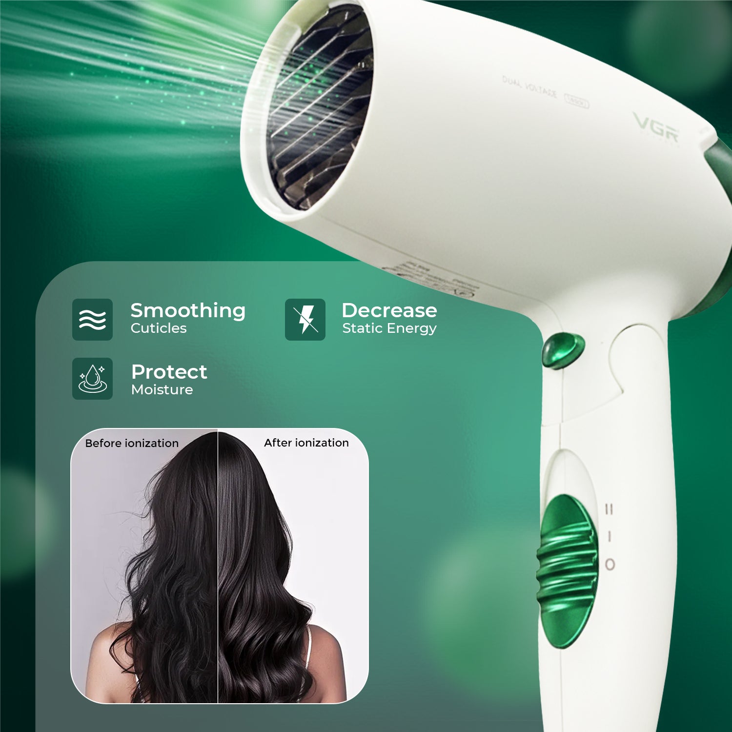 VGR V-428 Foldable Hair Dryer, 1200/1600W DC Motor, Dual Voltage, 2 Speed Settings, Travel-Friendly (Pink)