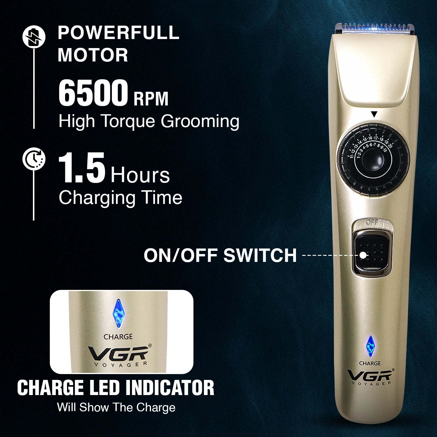 VGR V-031 Hair Trimmer For Men, Silver