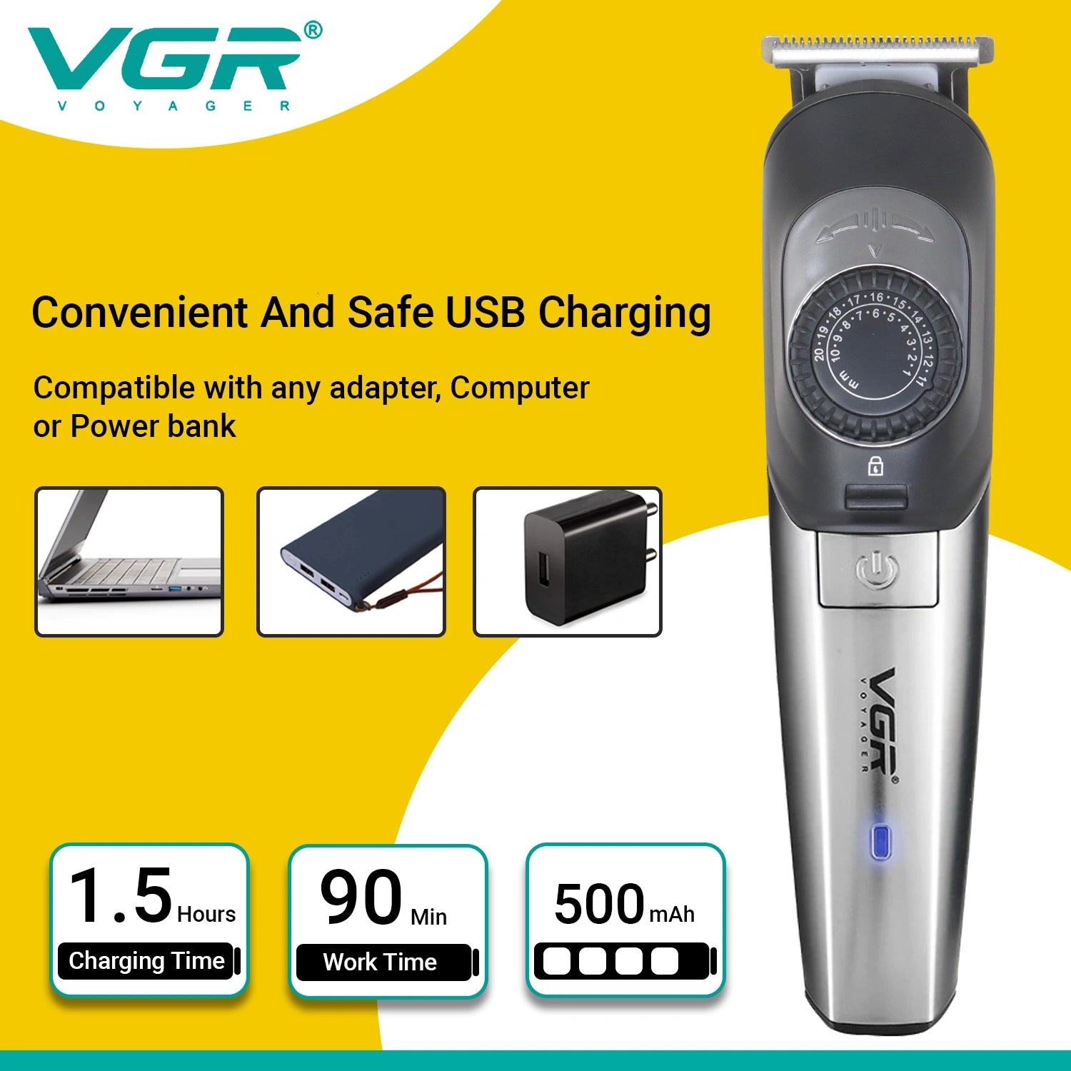 VGR V-088 Hair Trimmer For Men, Silver