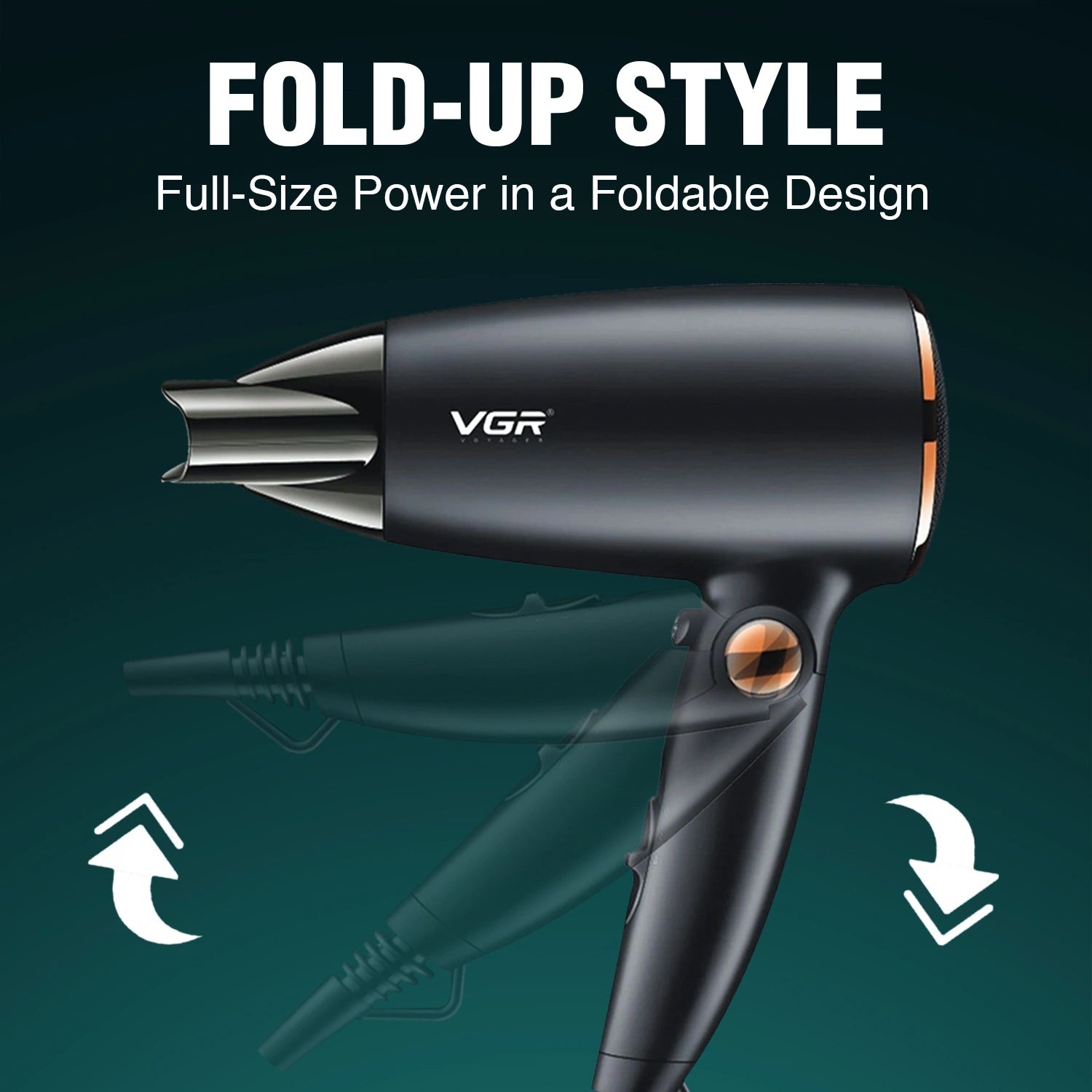 VGR V-439 Foldable Hair Dryer For Unisex, Black