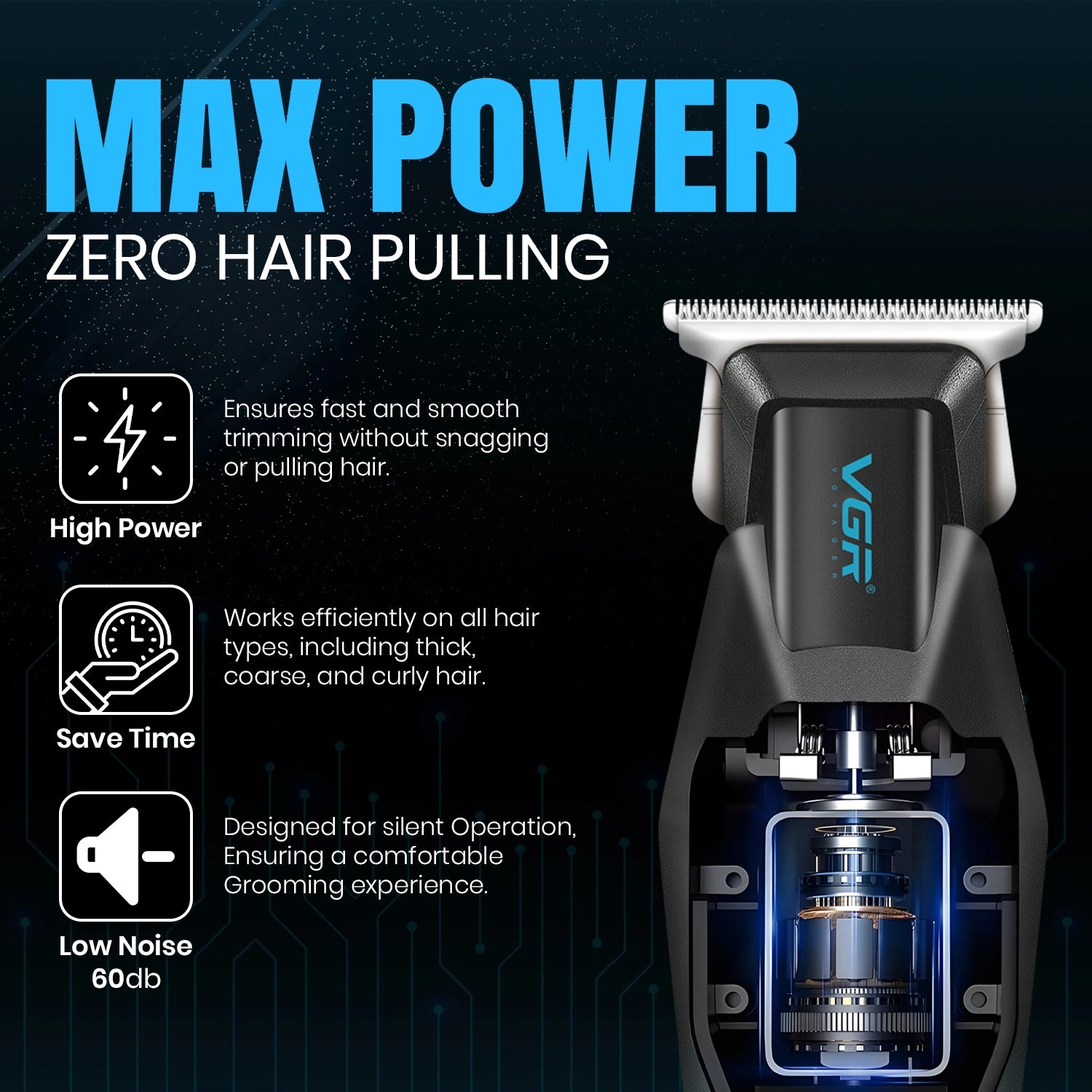 VGR V-253 Professional Hair Trimmer for Men, 90 Minutes Runtime