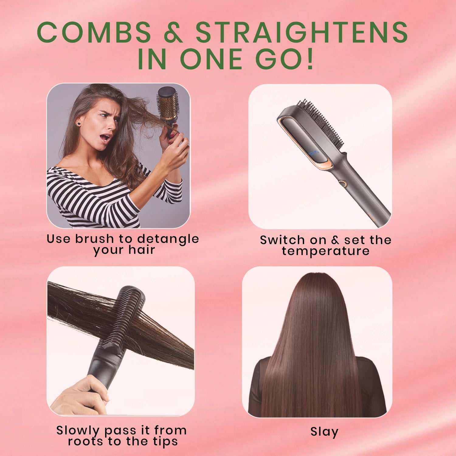 VGR V-560 Professional Ceramic Coating Comb & Hair Straightener Brush (Black)
