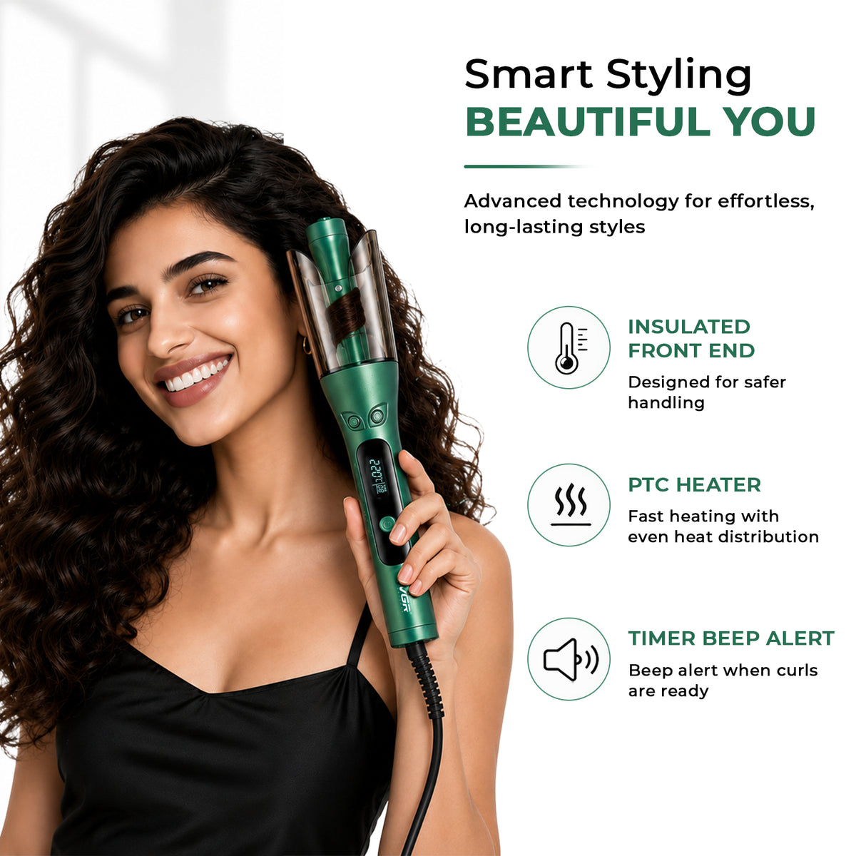 VGR V-583 Automatic Hair Curler For Women (Green)