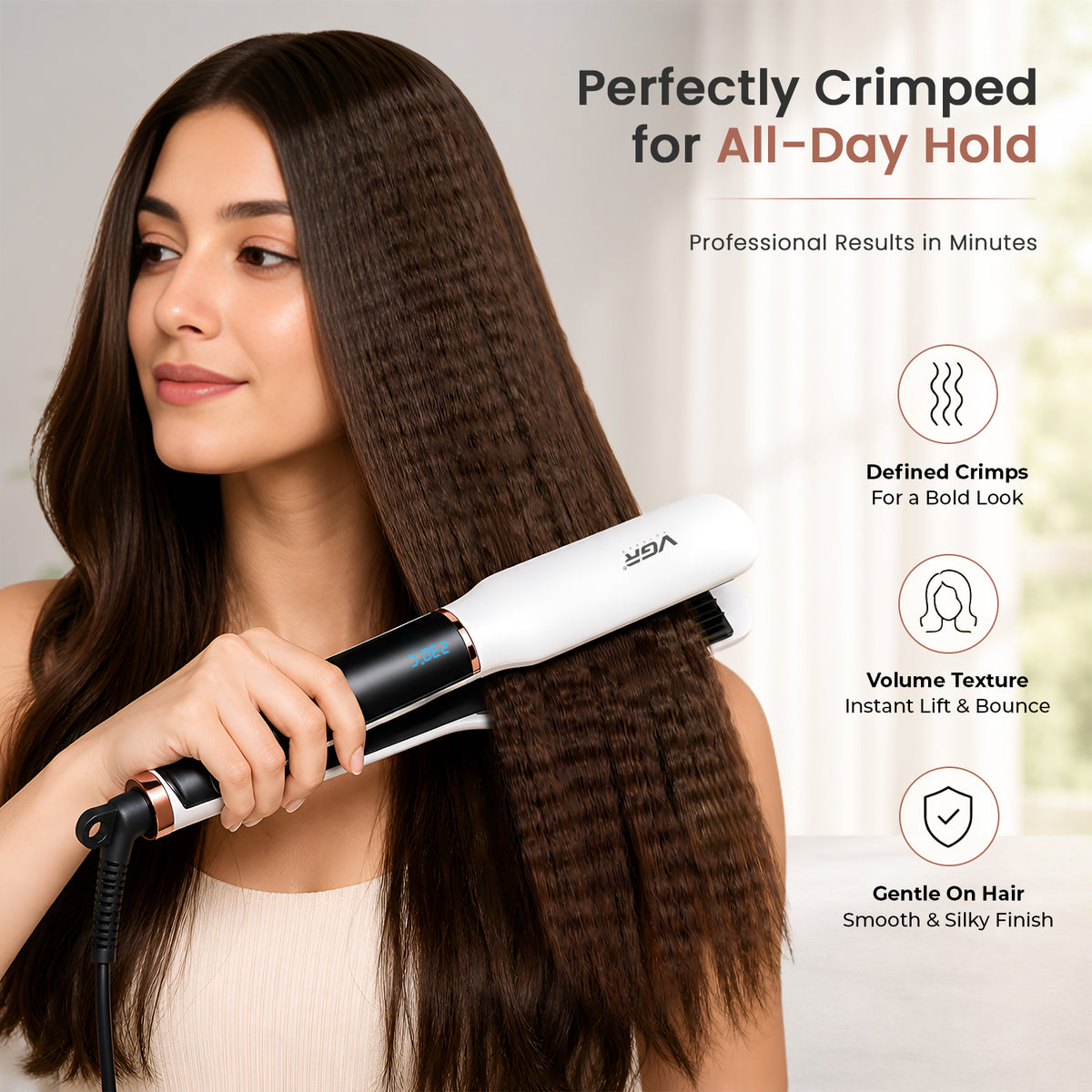 VGR V-519C Professional Hair Crimper For Women with 7 Heat Settings, White