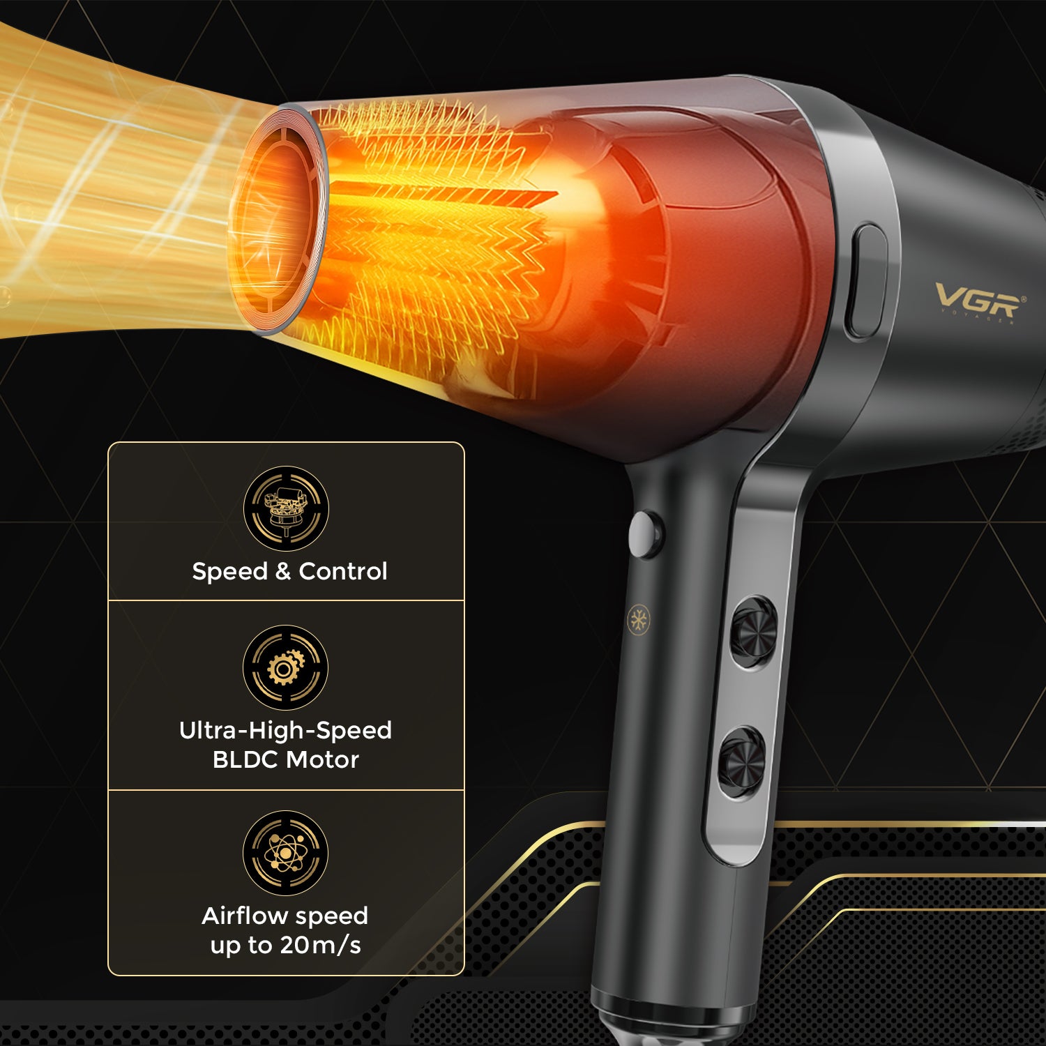 VGR V-409 Professional Hair Dryer | 2400W BLDC Motor | Barber Series