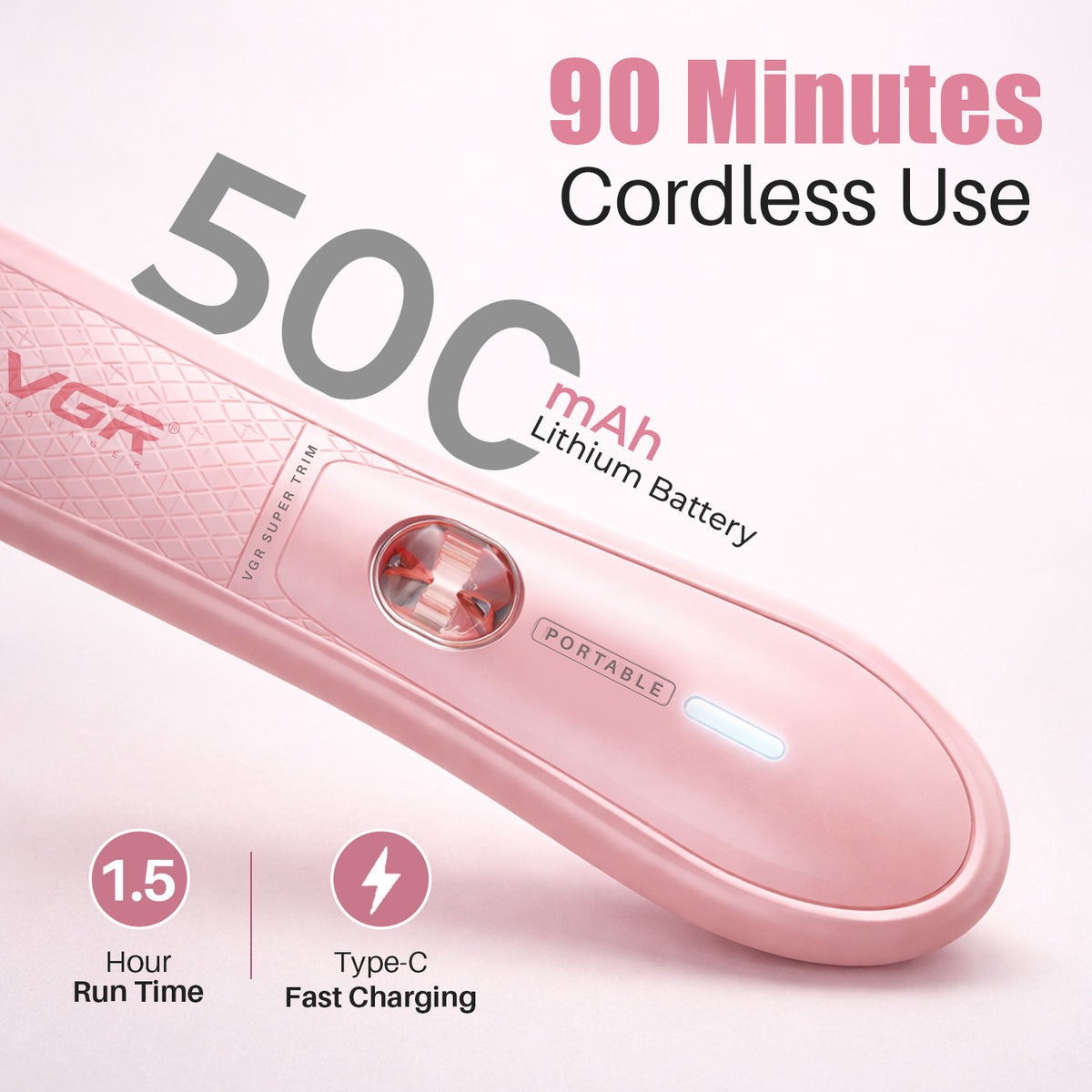 VGR V-761 Professional 4-in-1 Lady Shaver Set For Women, IPX5 Waterproof, 90 Min Runtime, Blue & Pink