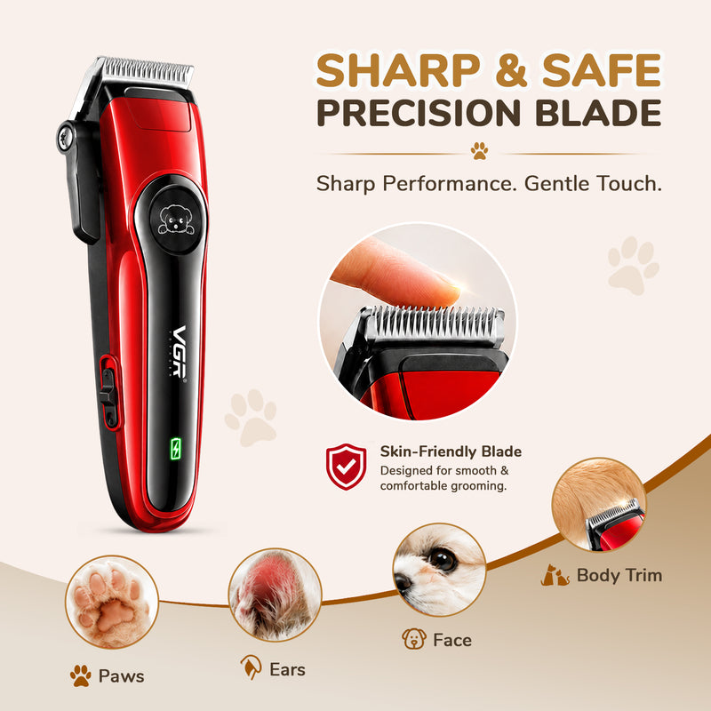 VGR V-202 Professional Pet Clipper with 150 Min Runtime, Red