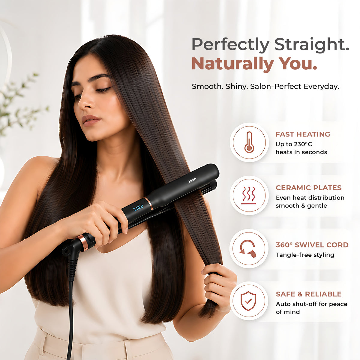 VGR V-519 Professional Hair Straightener For Women with 450°F Max Heat, 38mm Ceramic Plates, Black