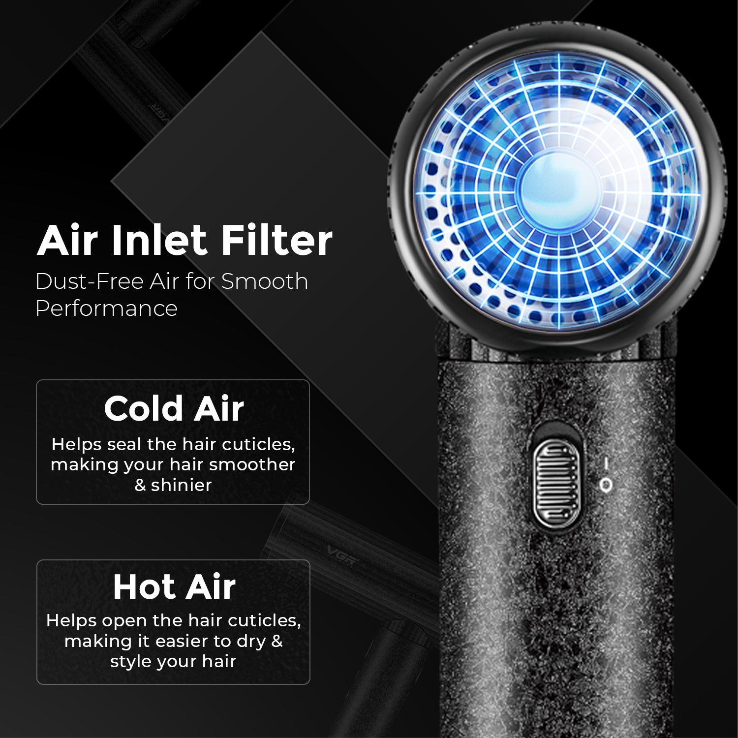 VGR V-640HD Professional Hair Dryer | Barber Series | 1600–1900W High-Speed BLDC Motor