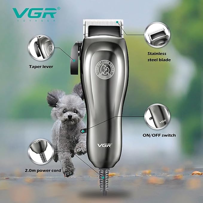 VGR V-206 Professional Pet Clipper | Heavy-Duty Grooming Kit for Pet - Silver - vgrofficial.in