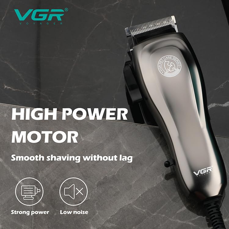 VGR V-206 Professional Pet Clipper | Heavy-Duty Grooming Kit for Pet - Silver - vgrofficial.in