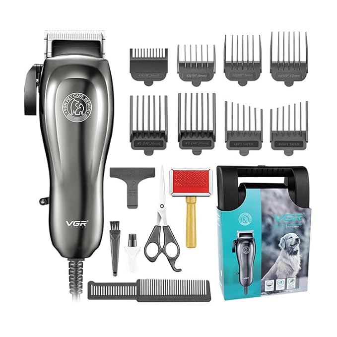 VGR V-206 Professional Pet Clipper | Heavy-Duty Grooming Kit for Pet - Silver - vgrofficial.in