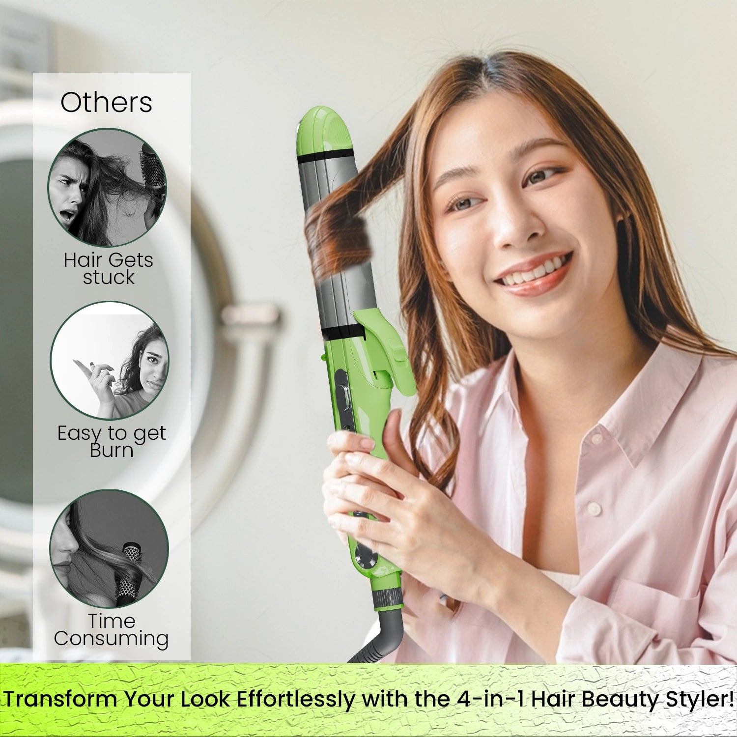 VGR V-569 Professional 4 In 1 Hair Beauty Styler - Straightener, Curler, Crimper, Waver (Green)