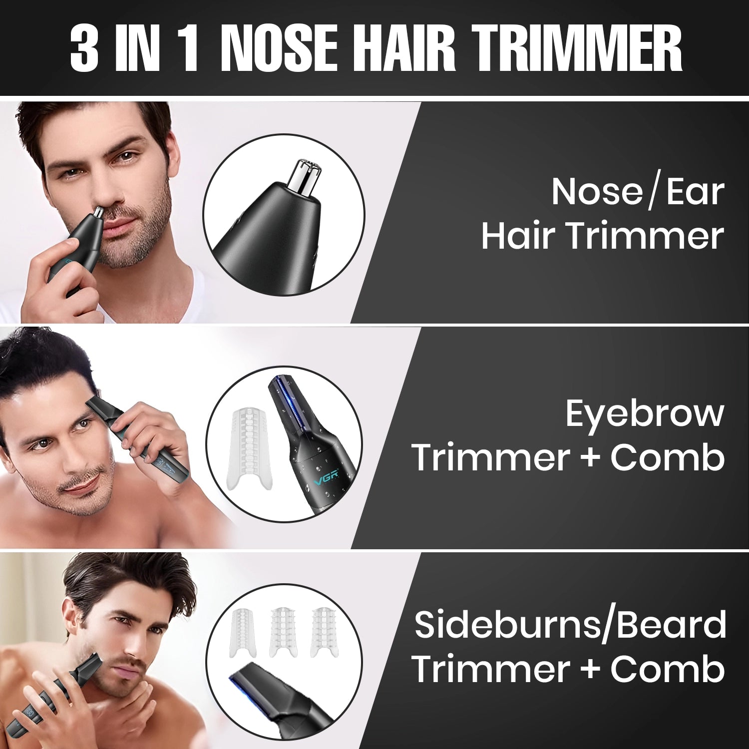 VGR V-603 Professional Nose & Body Trimmer for Men, Black