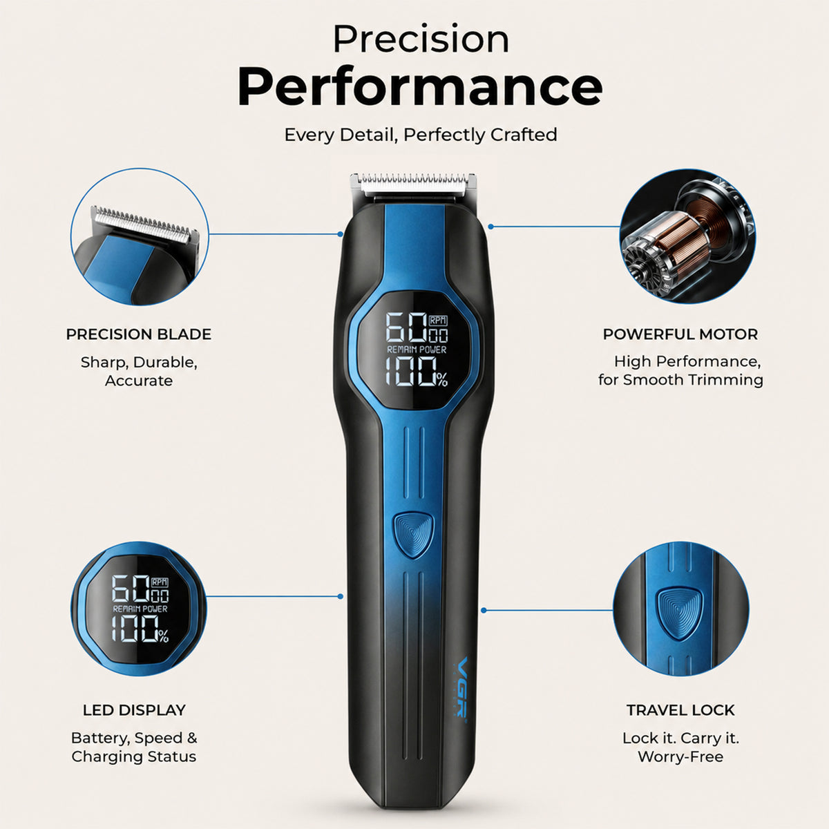VGR V-173 Professional Grooming Kit with 210 Min Runtime