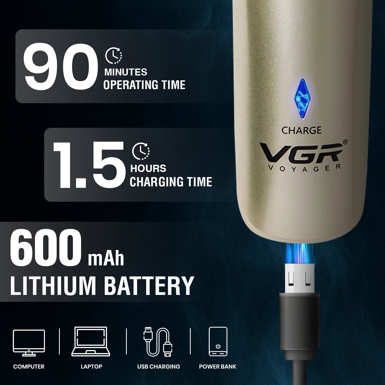 VGR V-031 Hair Trimmer For Men, Silver
