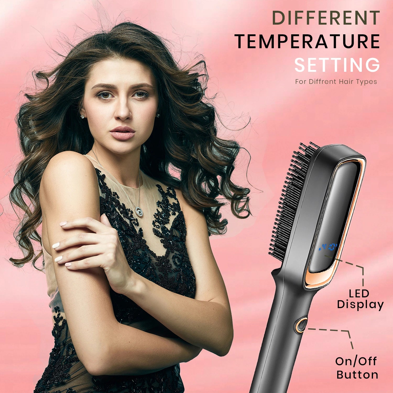 VGR V-560 Professional Ceramic Coating Comb & Hair Straightener Brush (Black)