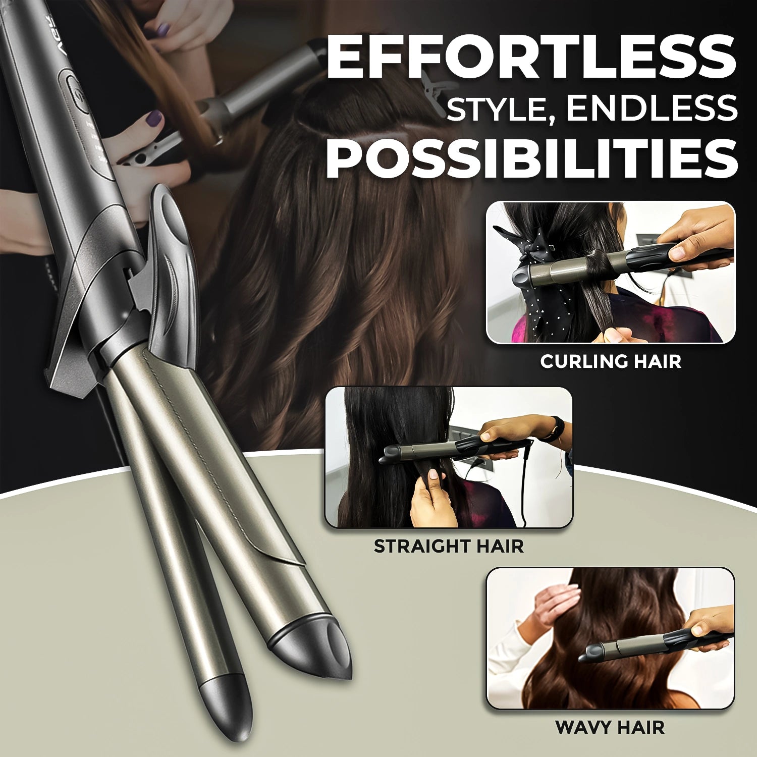 VGR V-571 Professional 2-IN-1 Curling Iron for Women's (Black)