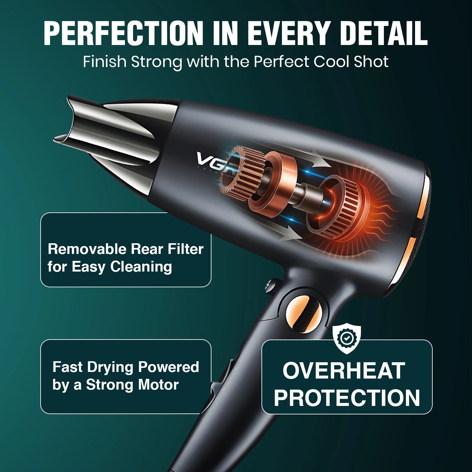 VGR V-439 Foldable Hair Dryer For Unisex, Black