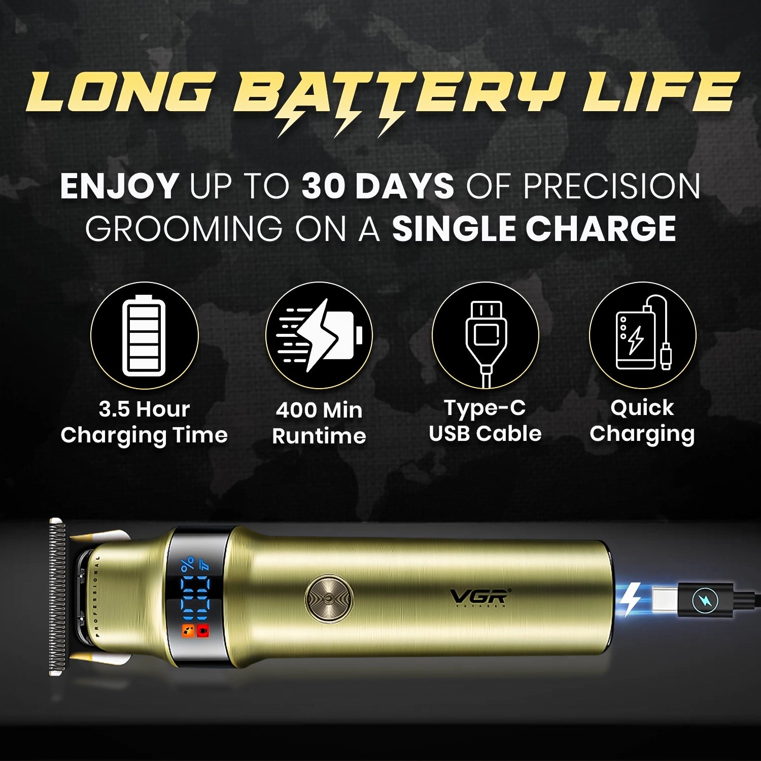 VGR V-991 Professional Salon Quality Hair Trimmer for Men's (Gold)