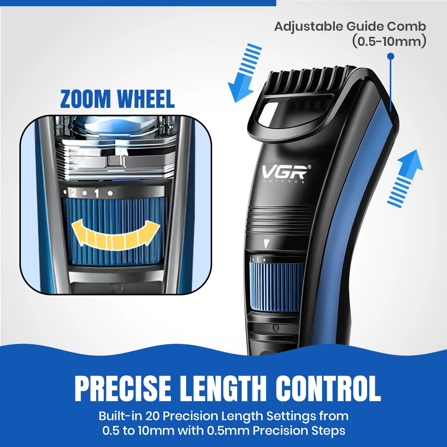 VGR V-052 Blue Hair Trimmer for Men – Professional Trimmer with Long Battery Life and Sharp Blades
