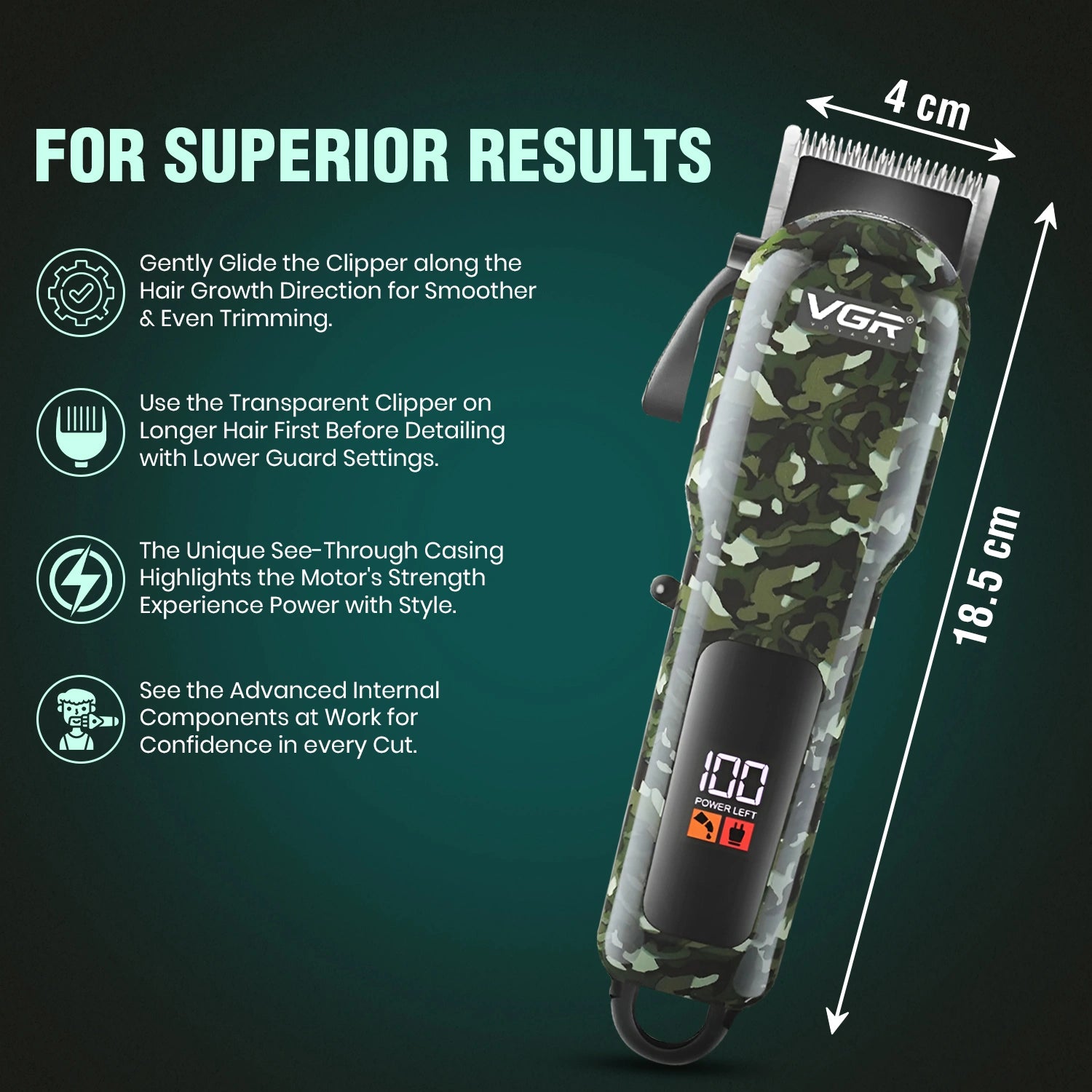 VGR VL-665 Limited Edition Hair Clipper For Men, Camouflage