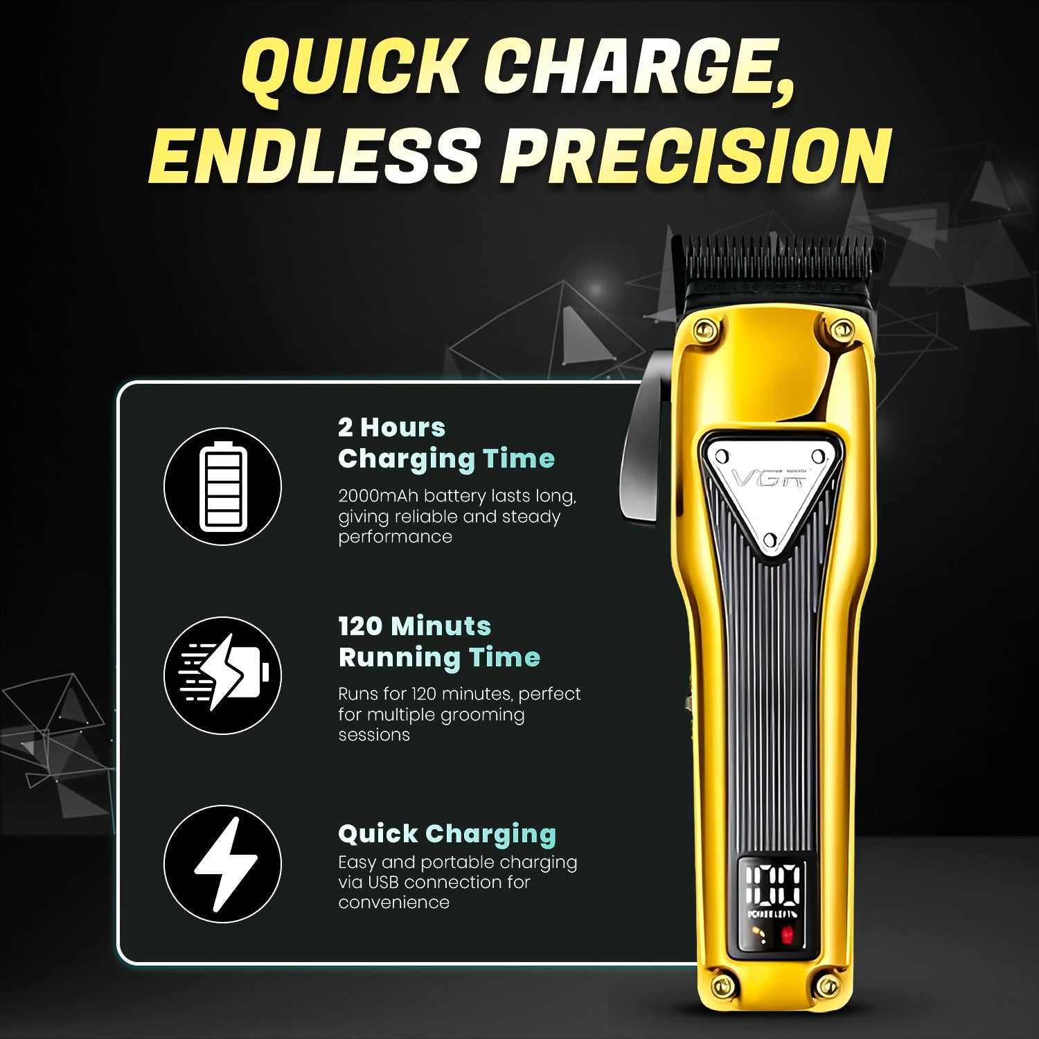 VGR V-137 Professional Cord/Cordless Hair Clipper for Men's (Gold/Black)