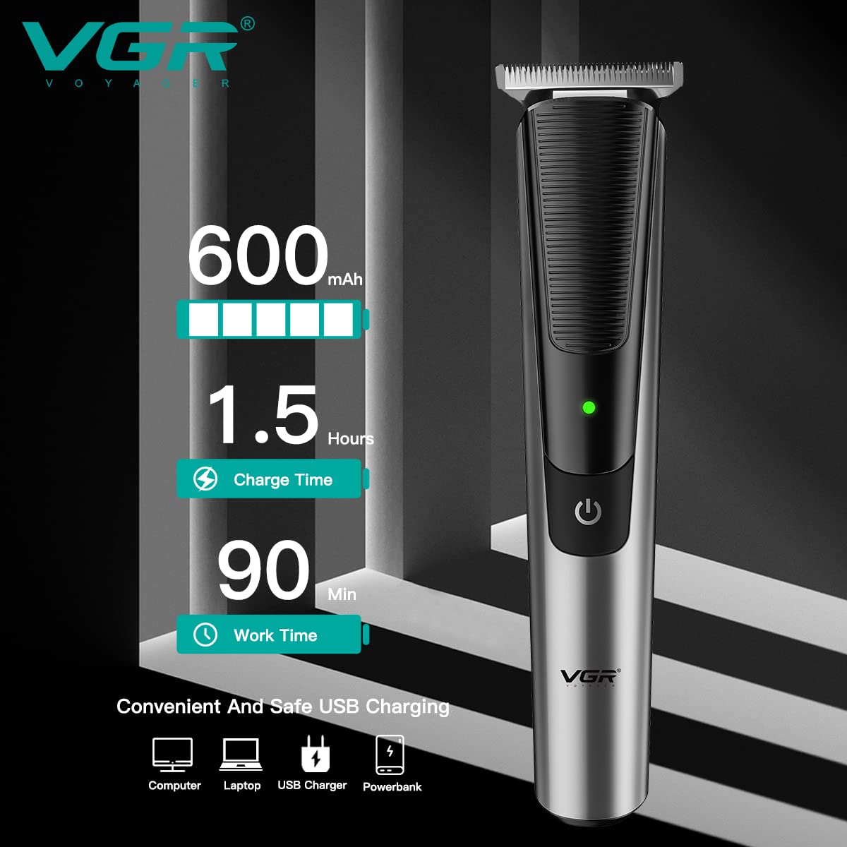 VGR V-926 Professional Hair Trimmer 90 minutes runtime with T Blade and LED Indicator