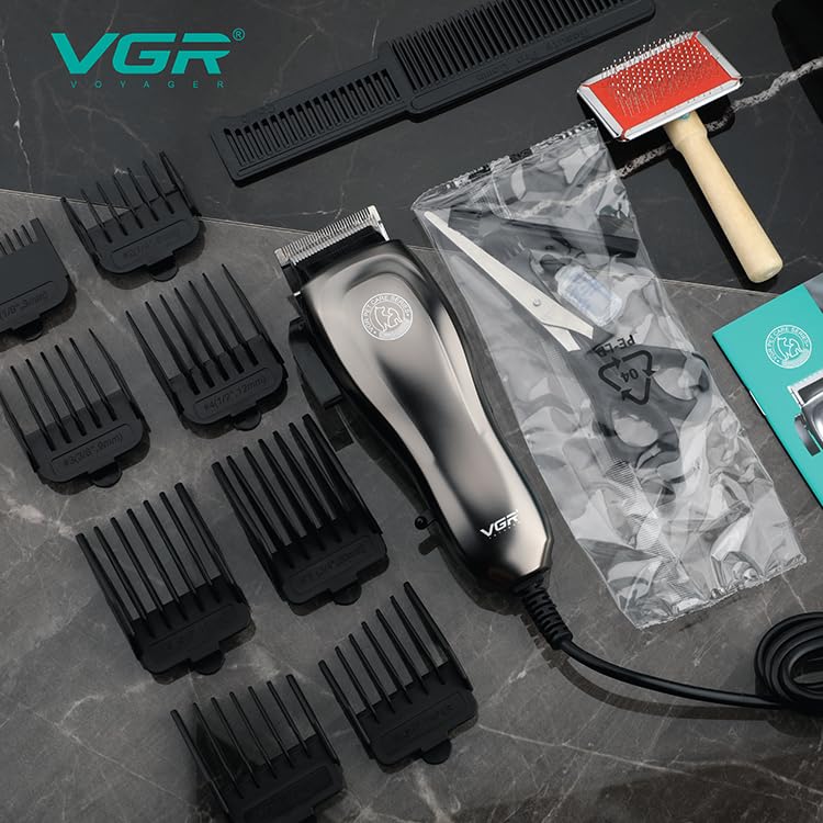 VGR V-206 Professional Pet Clipper | Heavy-Duty Grooming Kit for Pet - Silver - vgrofficial.in