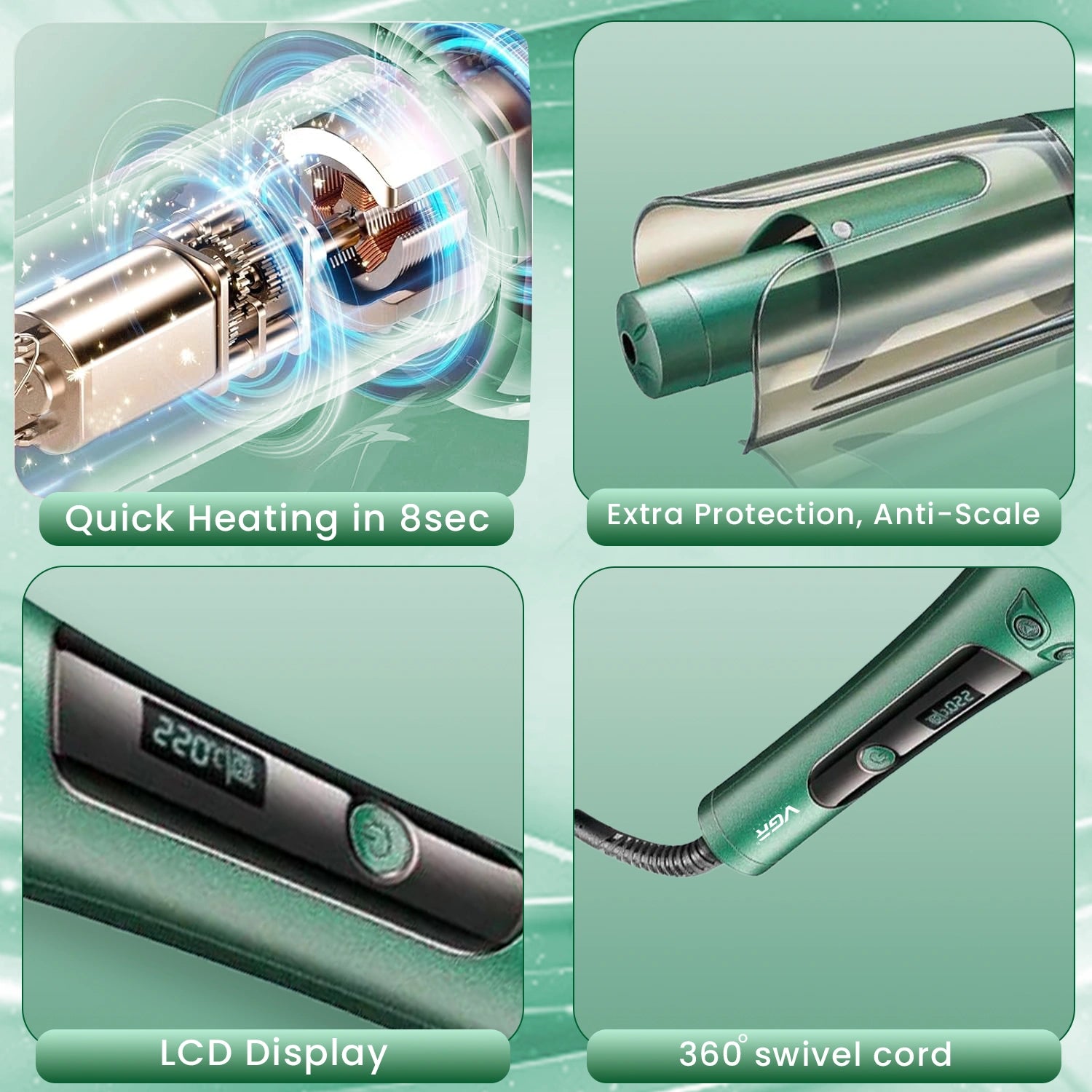 VGR V-583 Automatic Hair Curler For Women (Green)