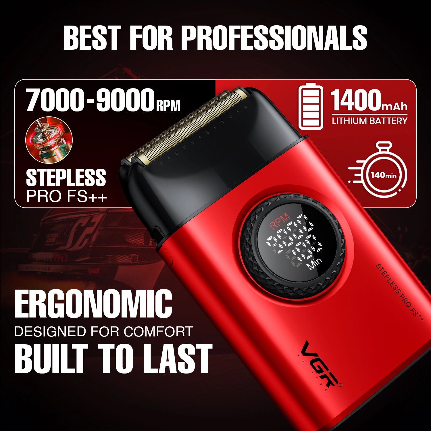 VGR V-977 & V-377 Professional Hair Trimmer & Shaver Combo Set (Red)