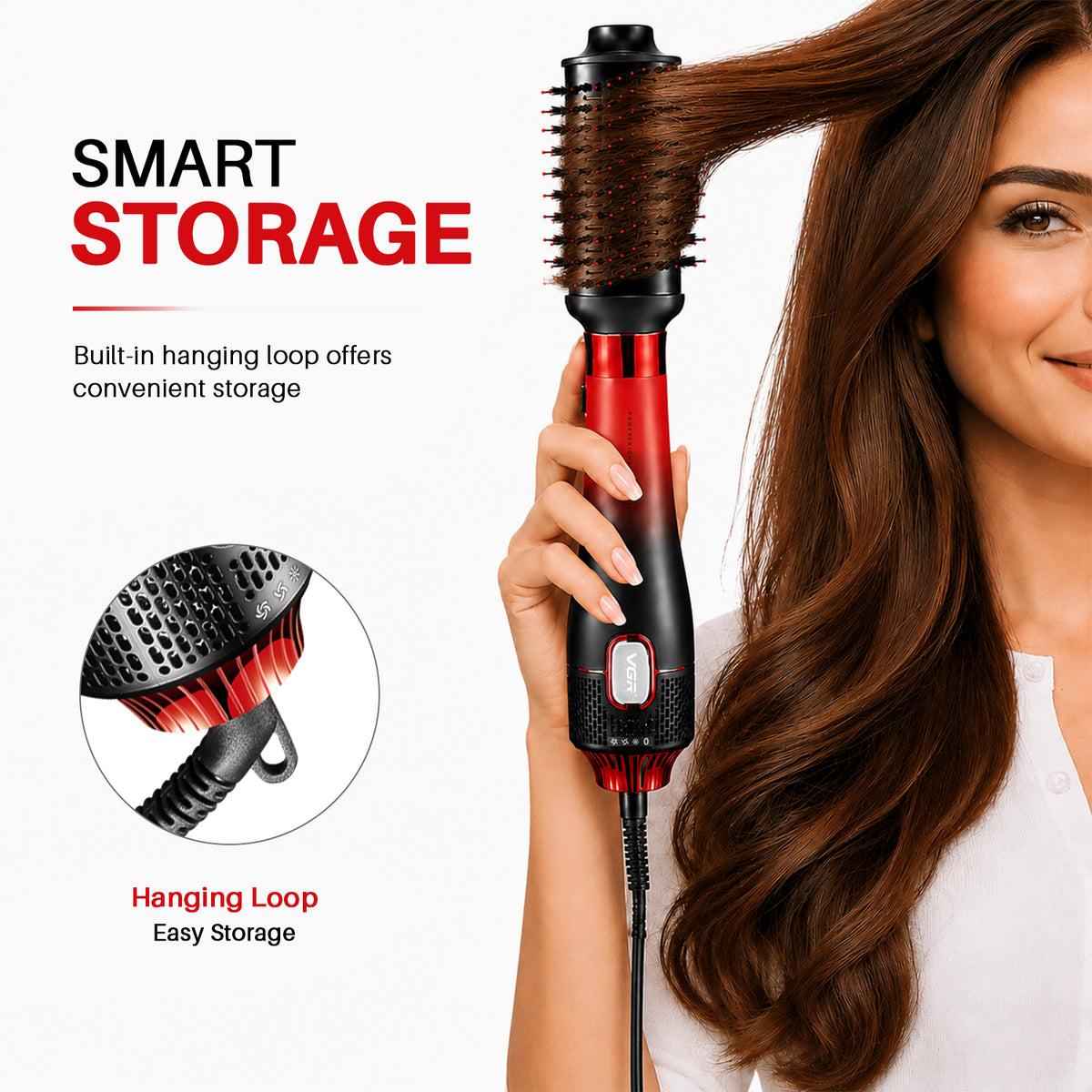 VGR Professional 4-in-1 Hot Air Brush with 20000 RPM and 1000-1100W, Red & Black (V-484)