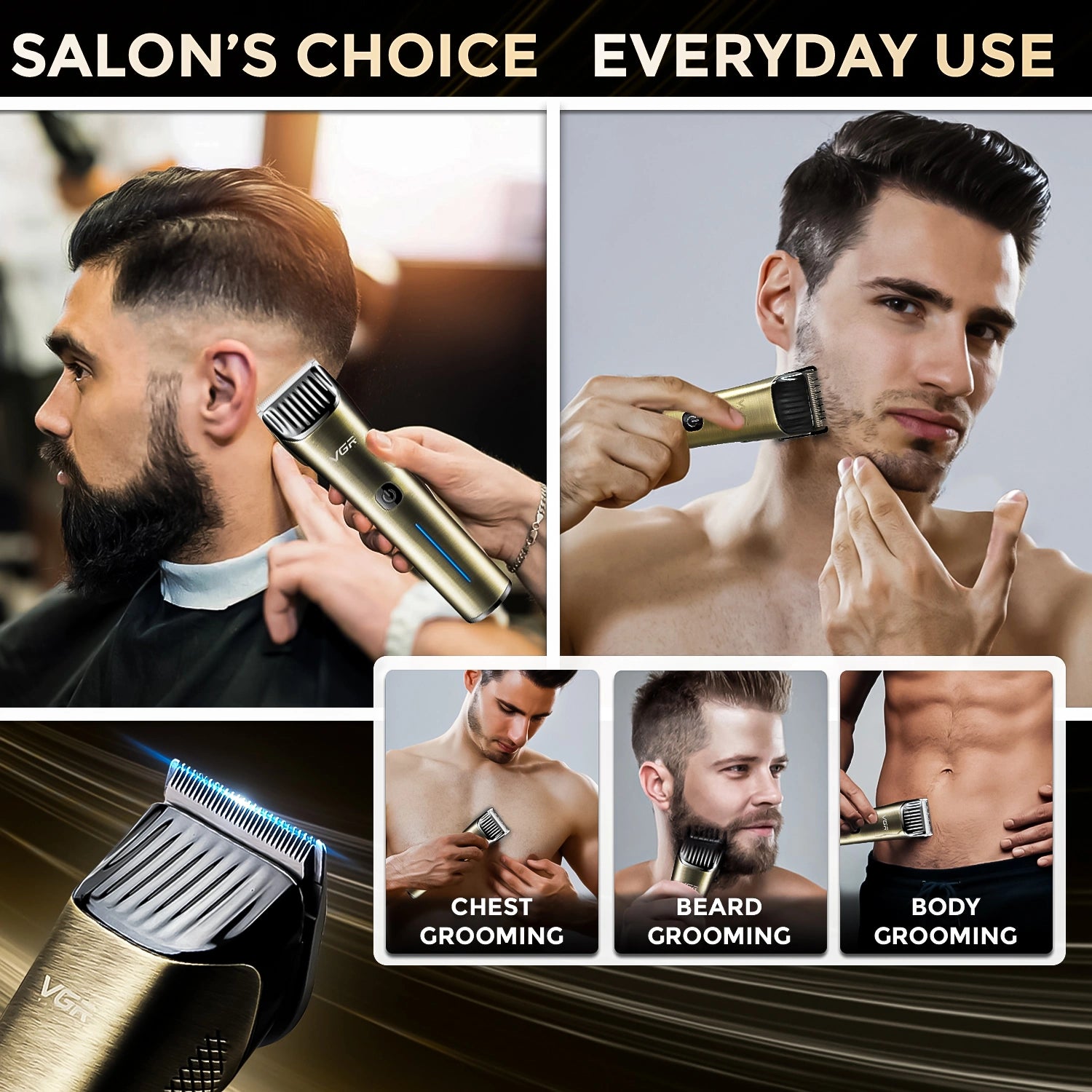 VGR V-669 Professional Salon Quality Hair Clipper For Professional & Personal Use (Gold)