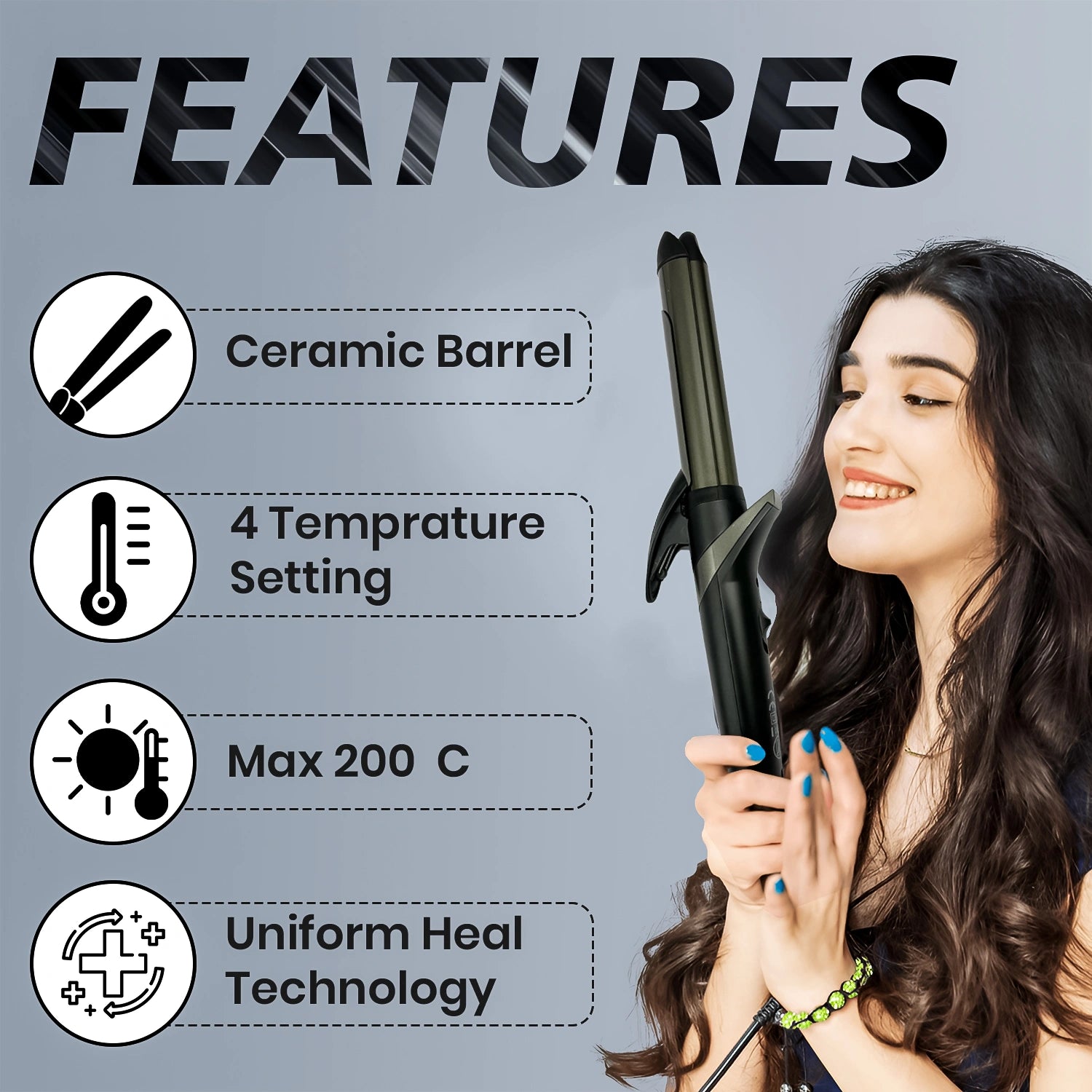 VGR V-571 Professional 2-IN-1 Curling Iron for Women's (Black)