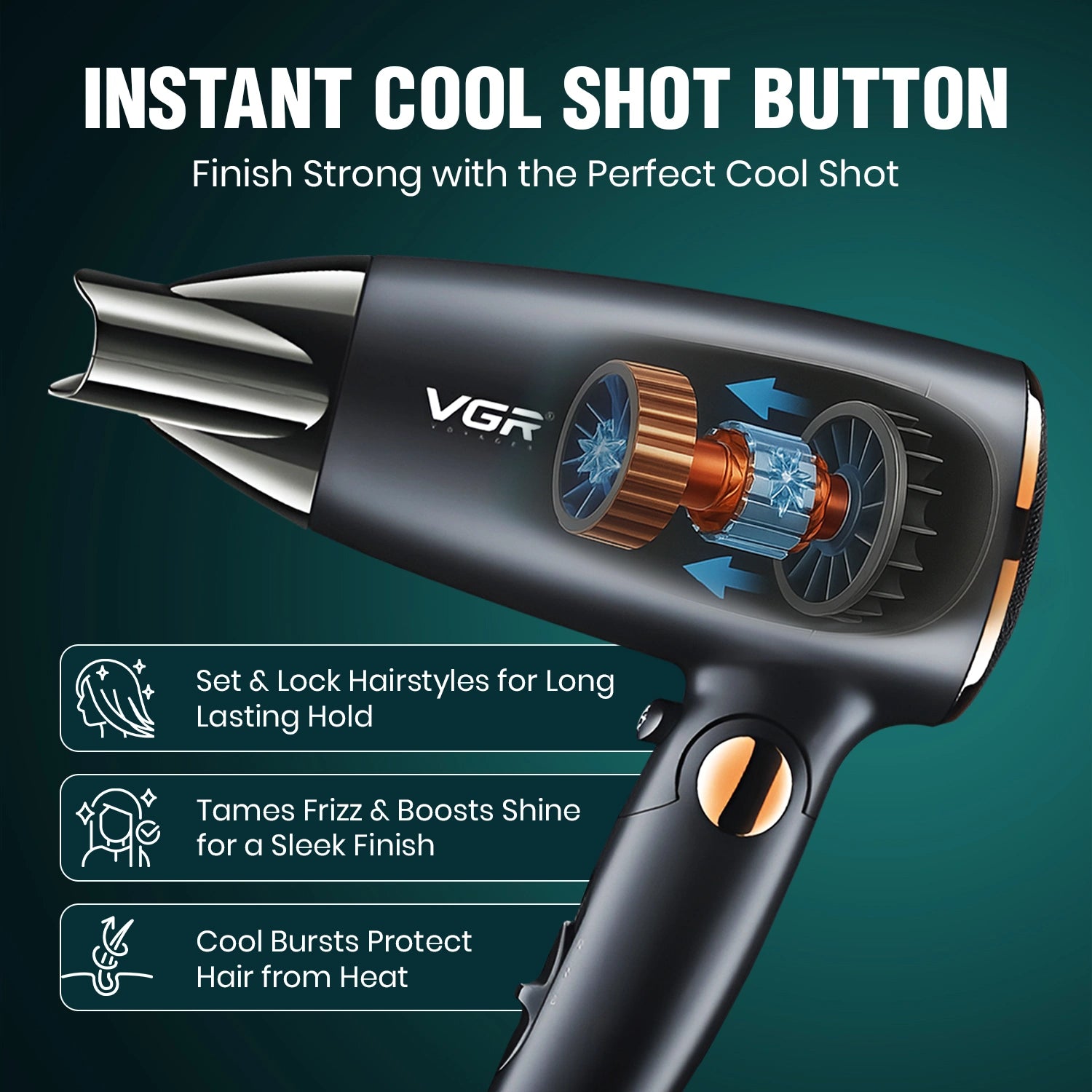 VGR V-439 Foldable Hair Dryer For Unisex, Black